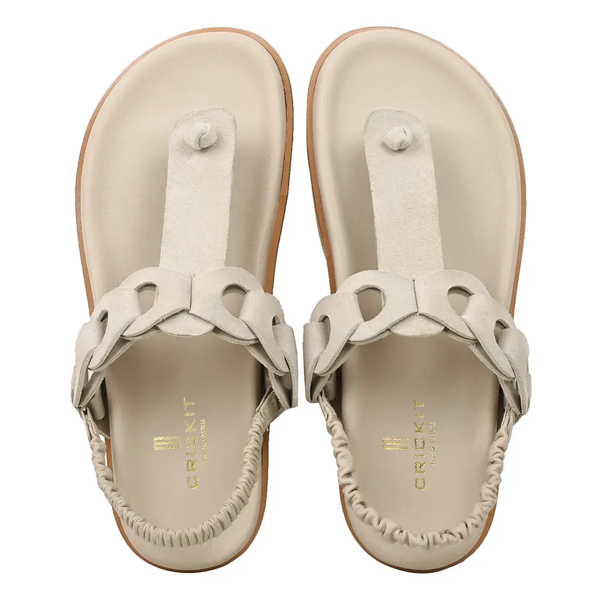 Beige Zehentrenner Sandale aus Leder mit Riemen
