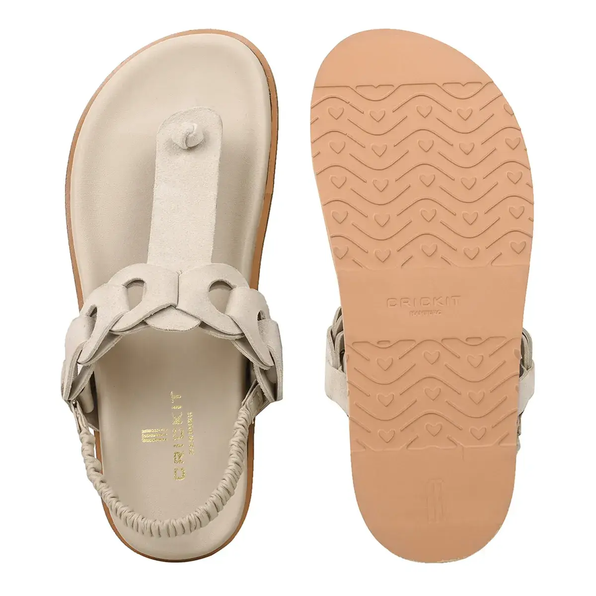 Beige Zehentrenner Sandale aus Leder mit Riemen