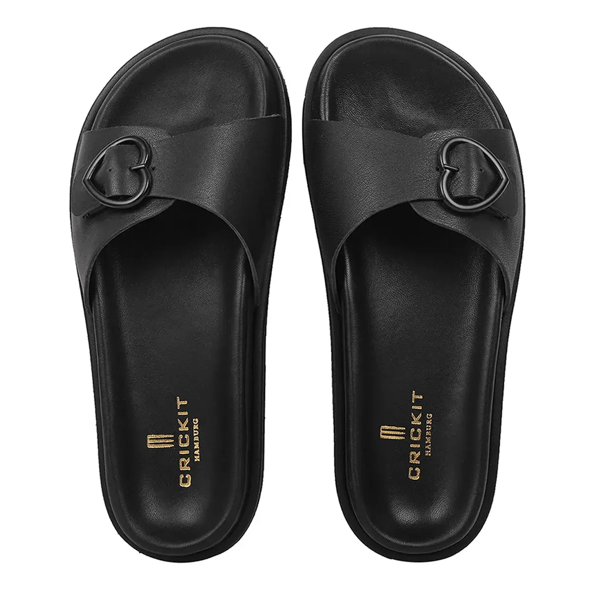 Leder-Plateausandalen mit Herzschnalle