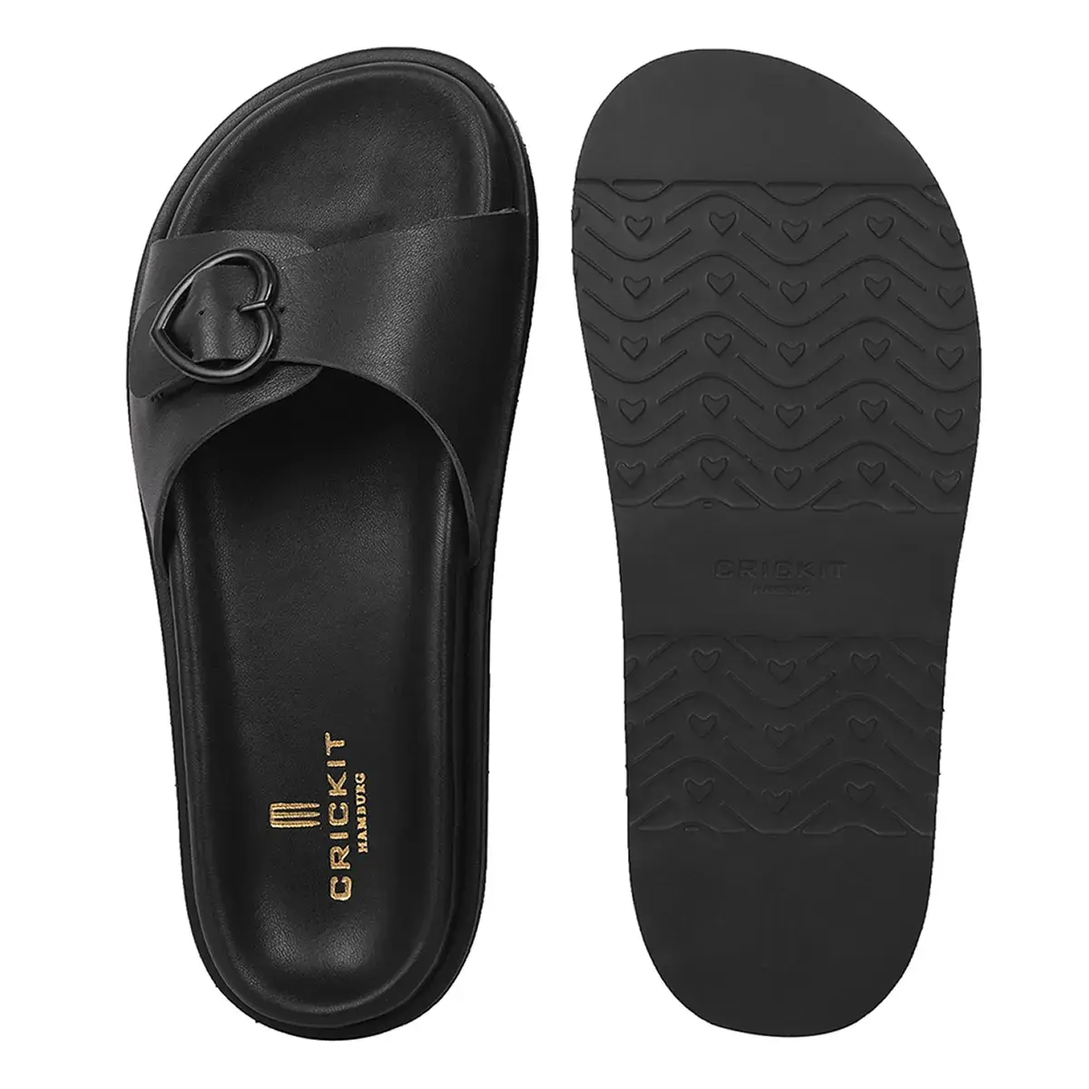 Leder-Plateausandalen mit Herzschnalle