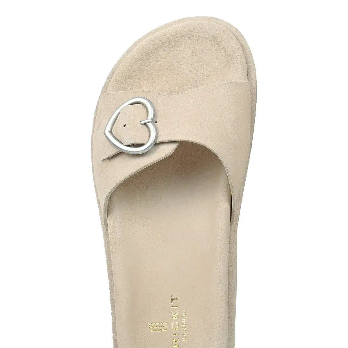 Beige Wildleder Pantolette mit Herzschnalle