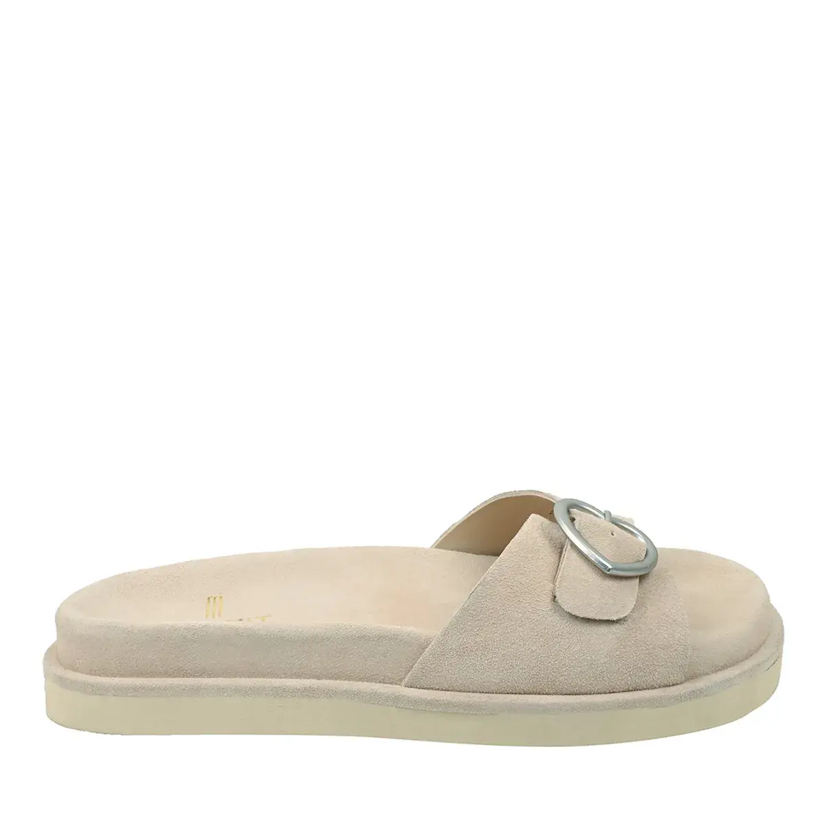 Beige Wildleder Pantolette mit Herzschnalle