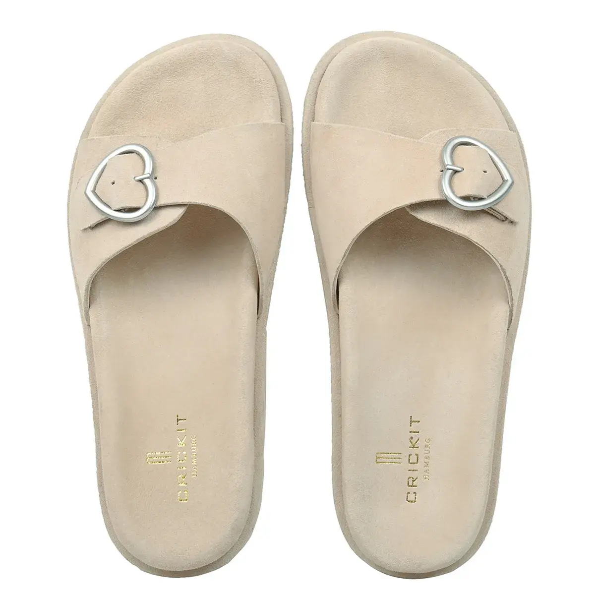 Beige Wildleder Pantolette mit Herzschnalle