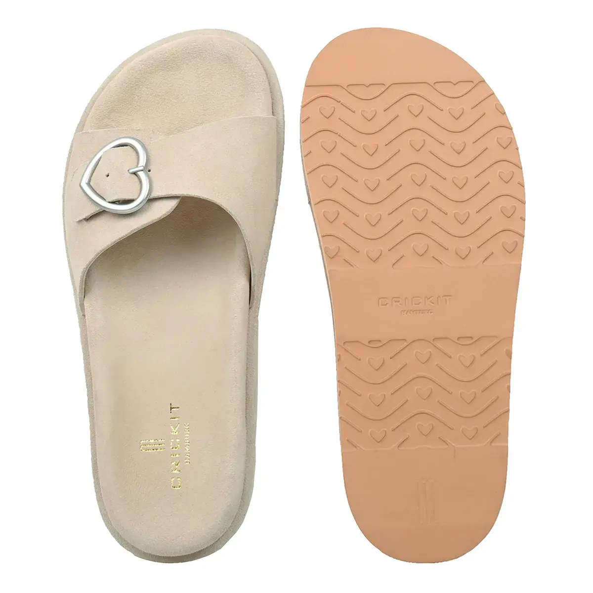 Beige Wildleder Pantolette mit Herzschnalle