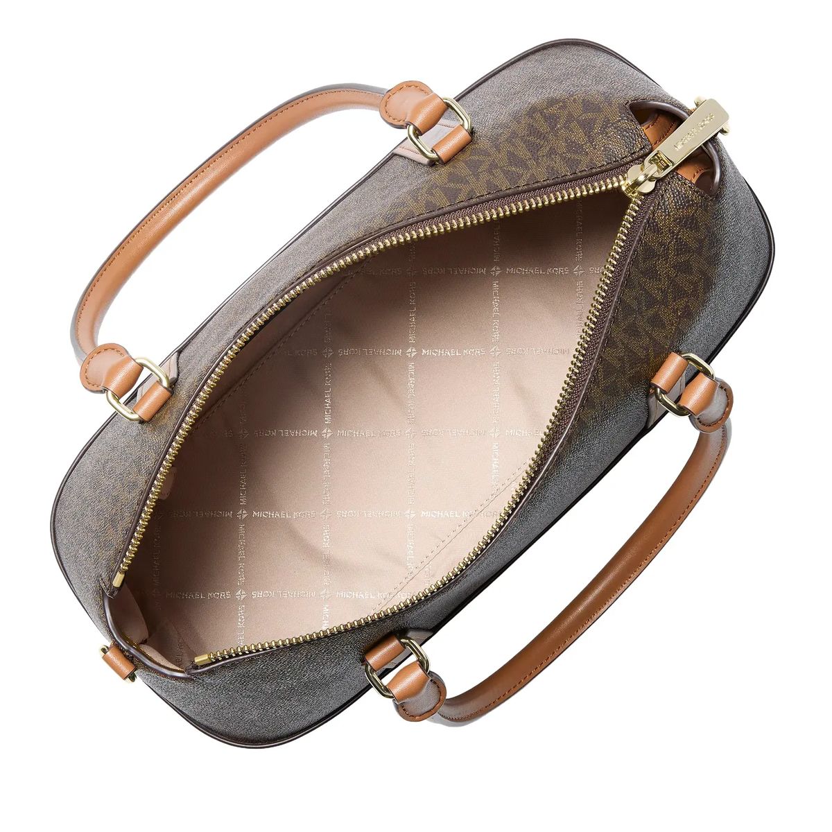 Satchel mit Signaturmuster und Lederbesatz