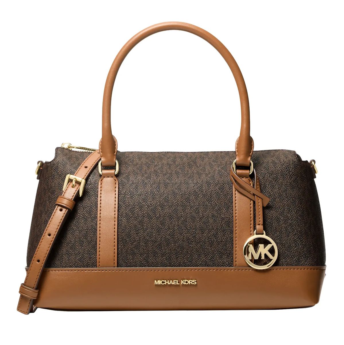 Satchel mit Signaturmuster und Lederbesatz