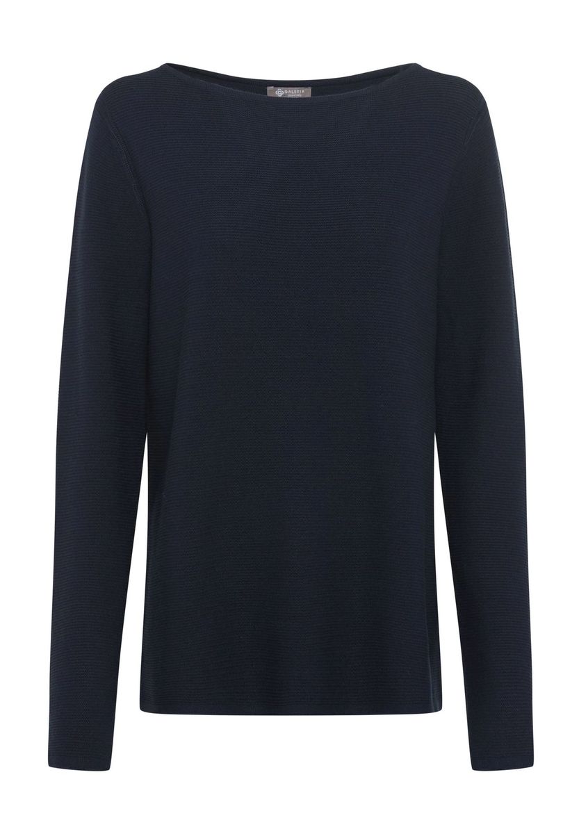 Marineblaues Strickoberteil mit U-Boot-Ausschnitt