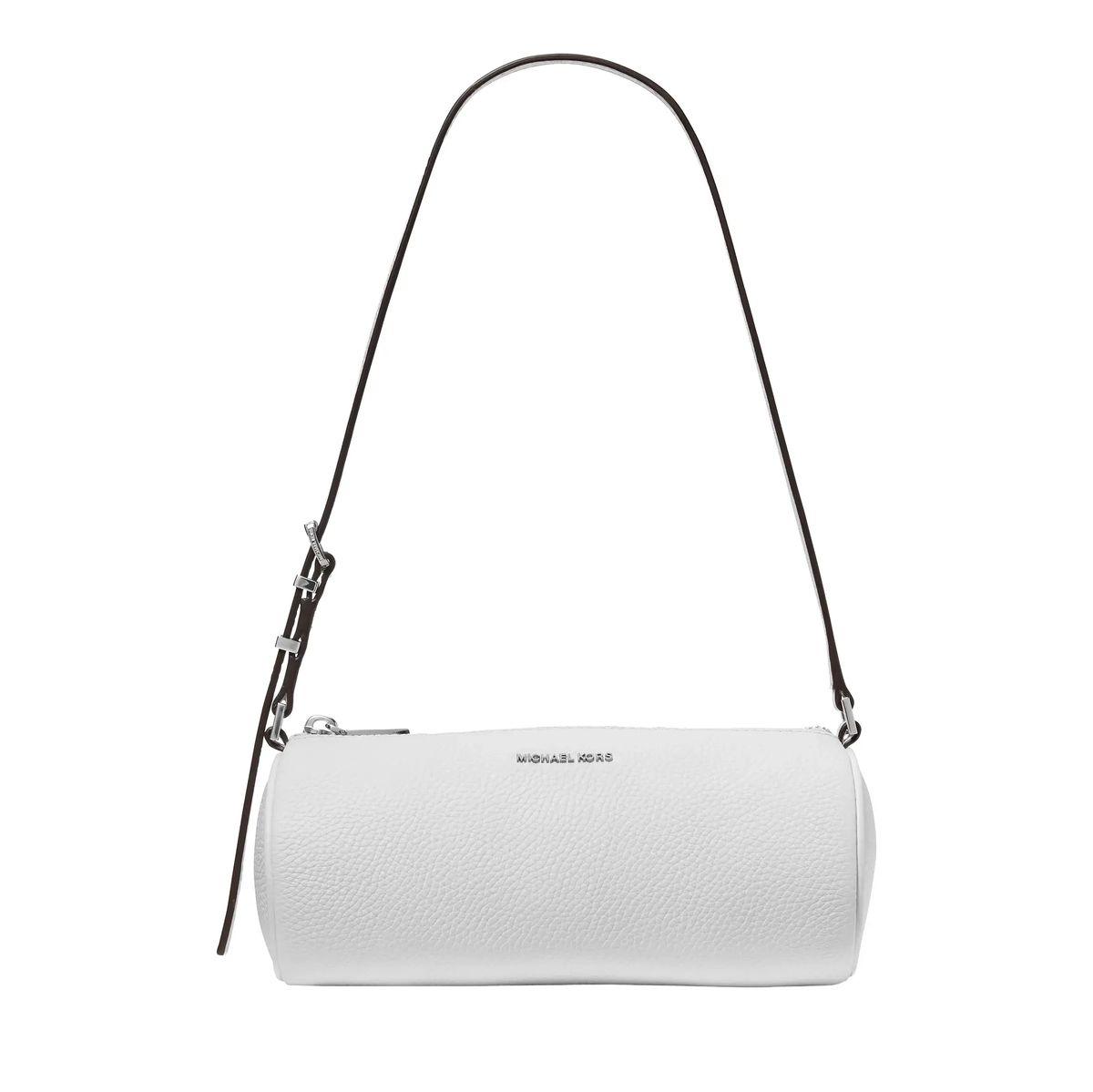 Weiße zylindrische Tasche aus genarbtem Leder