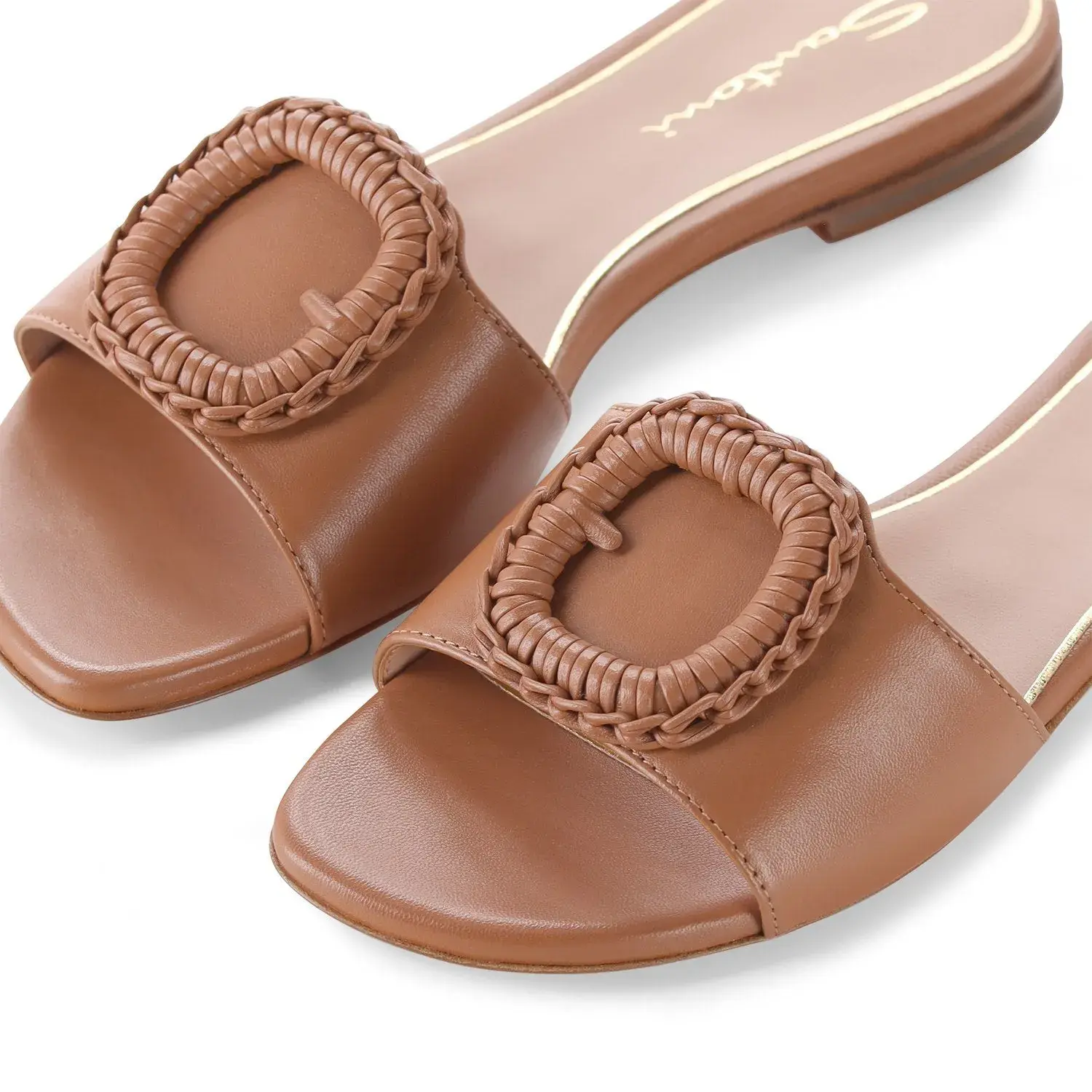 Leder-Pantolette mit geflochtener Schnalle