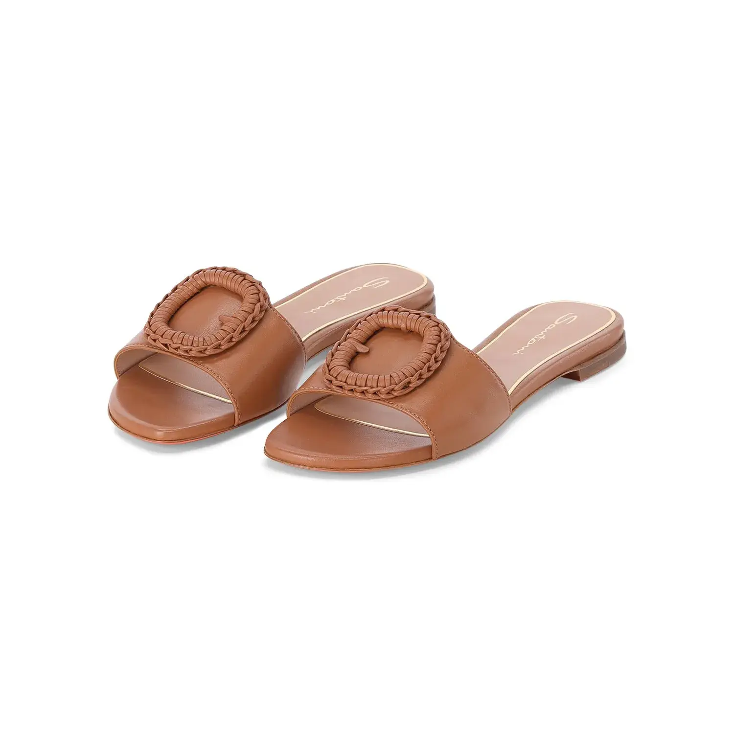 Leder-Pantolette mit geflochtener Schnalle