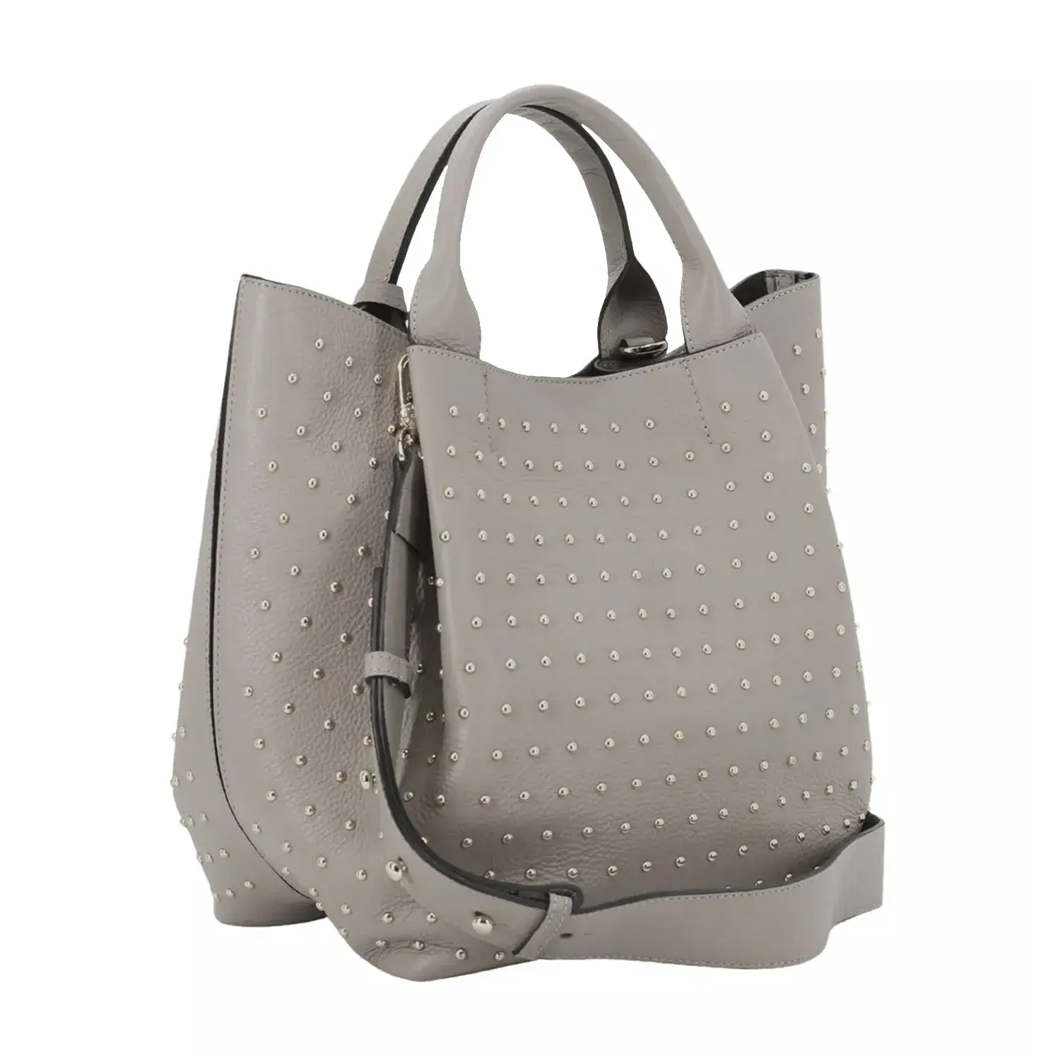 Leder-Shopper-Tasche mit Nieten und Riemen