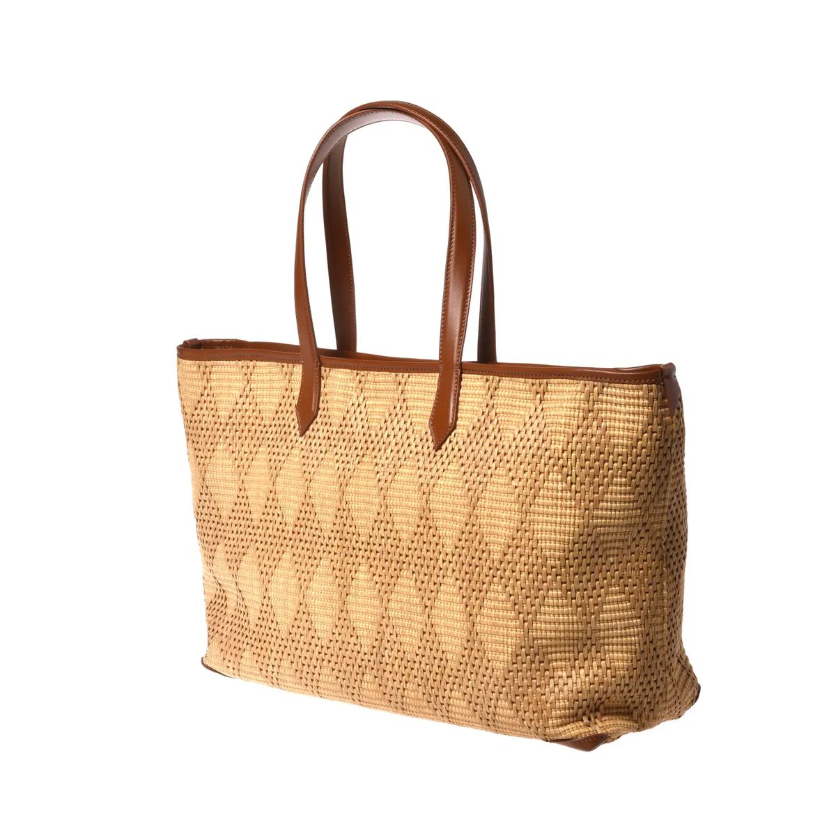 Gewebte Basttasche mit Lederbesatz