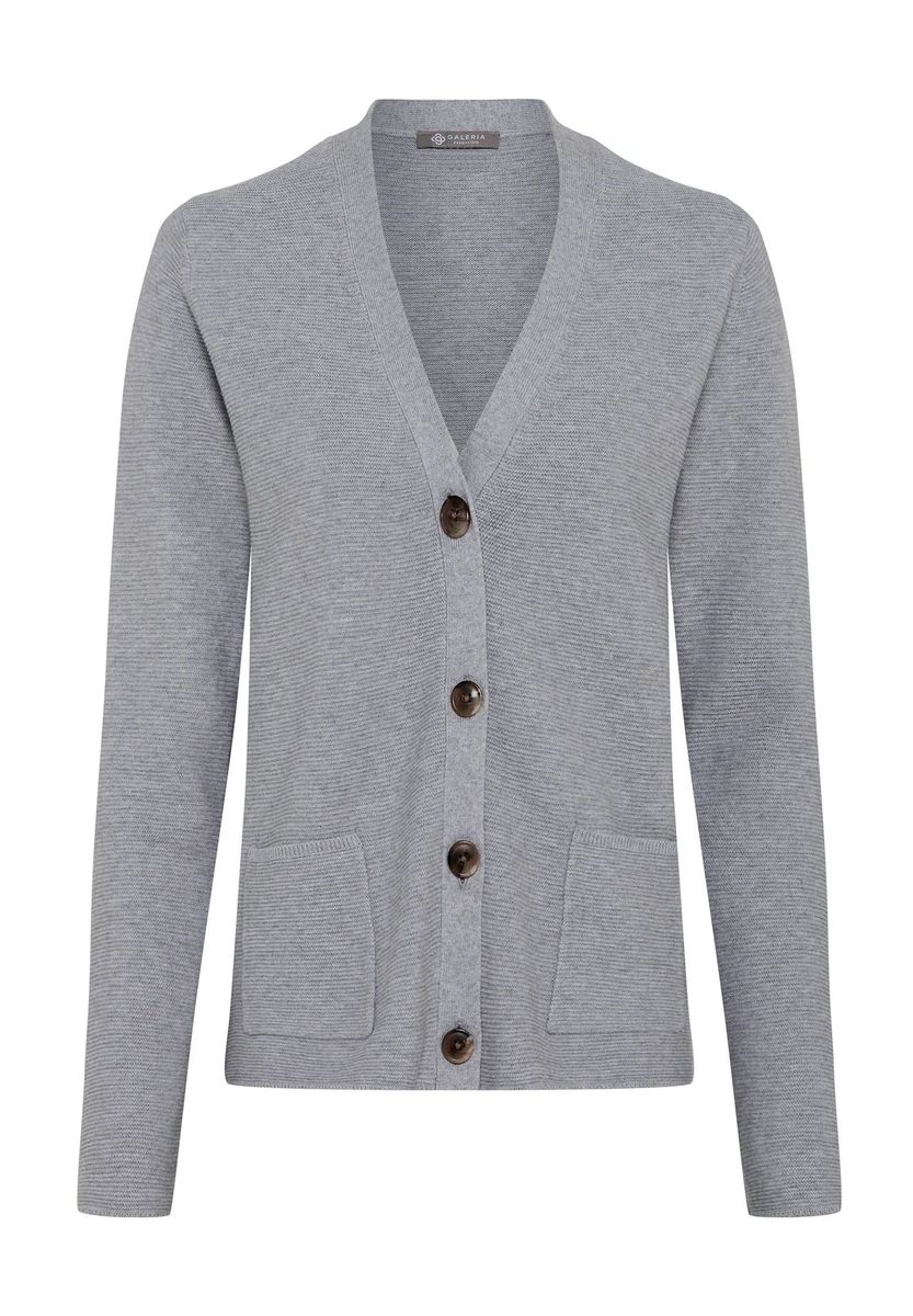 GALERIA essentials Strickjacke "P50 Pina", V-Ausschnitt, für Damen, grau, S