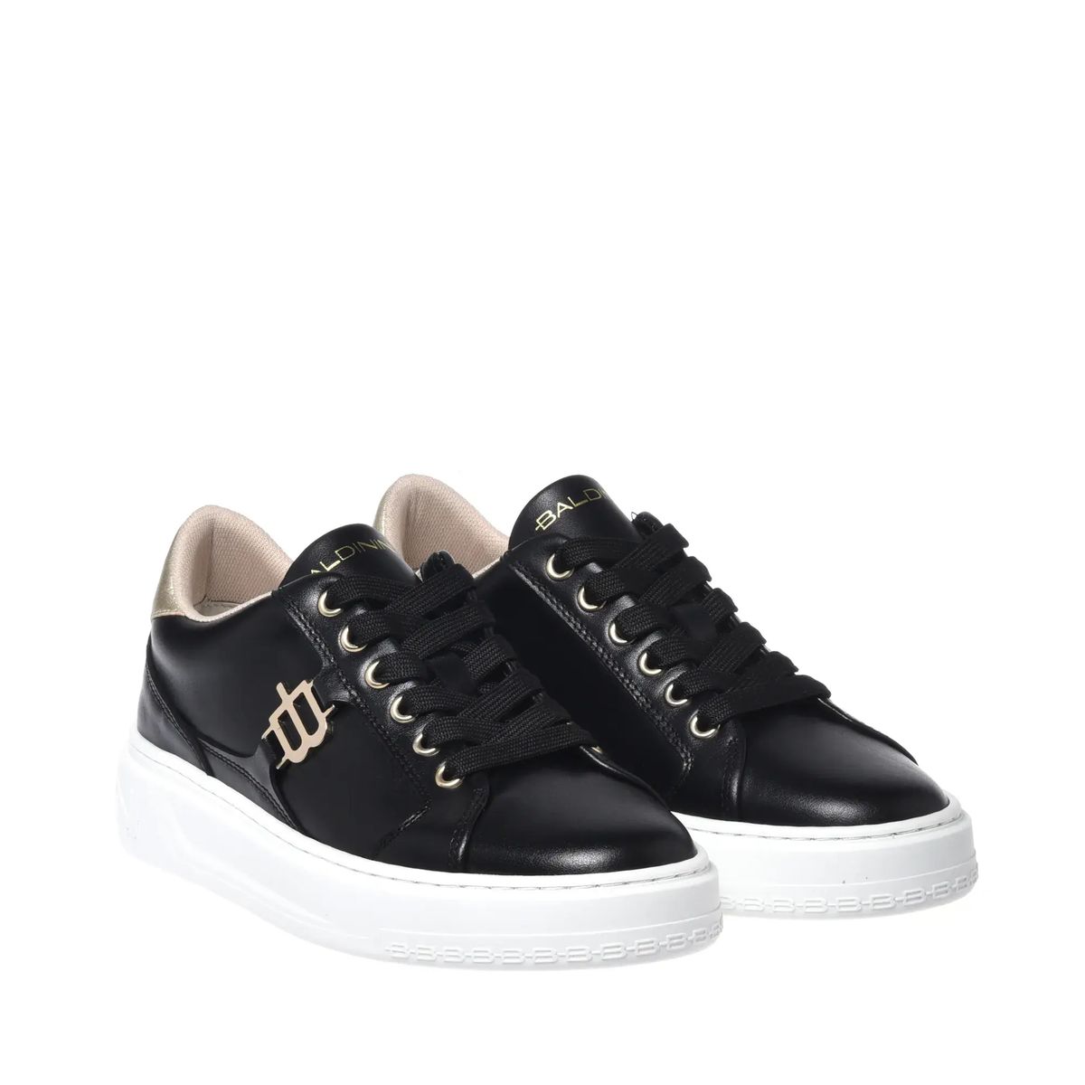 Schwarze Leder-Plateau-Sneakers