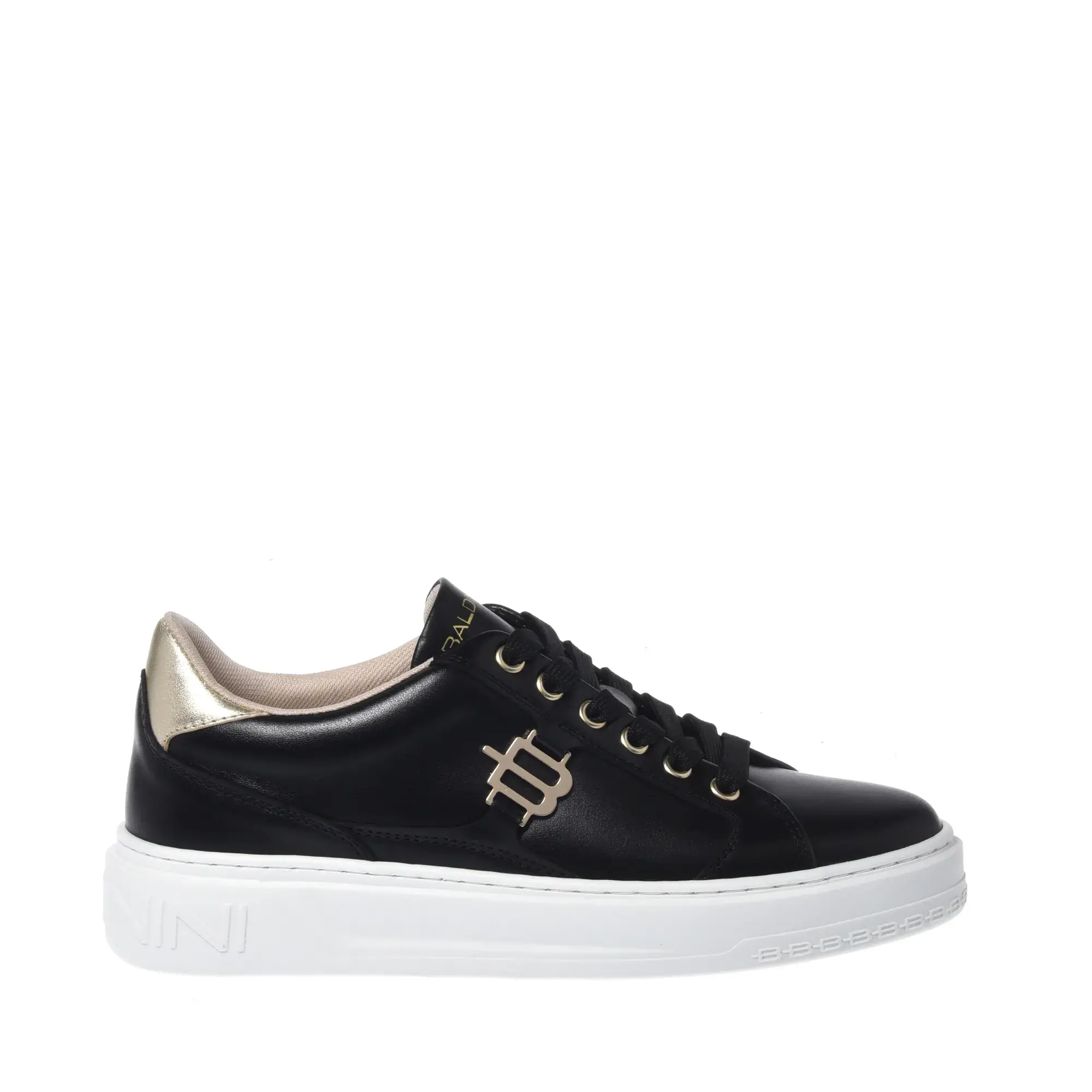Schwarze Leder-Plateau-Sneakers