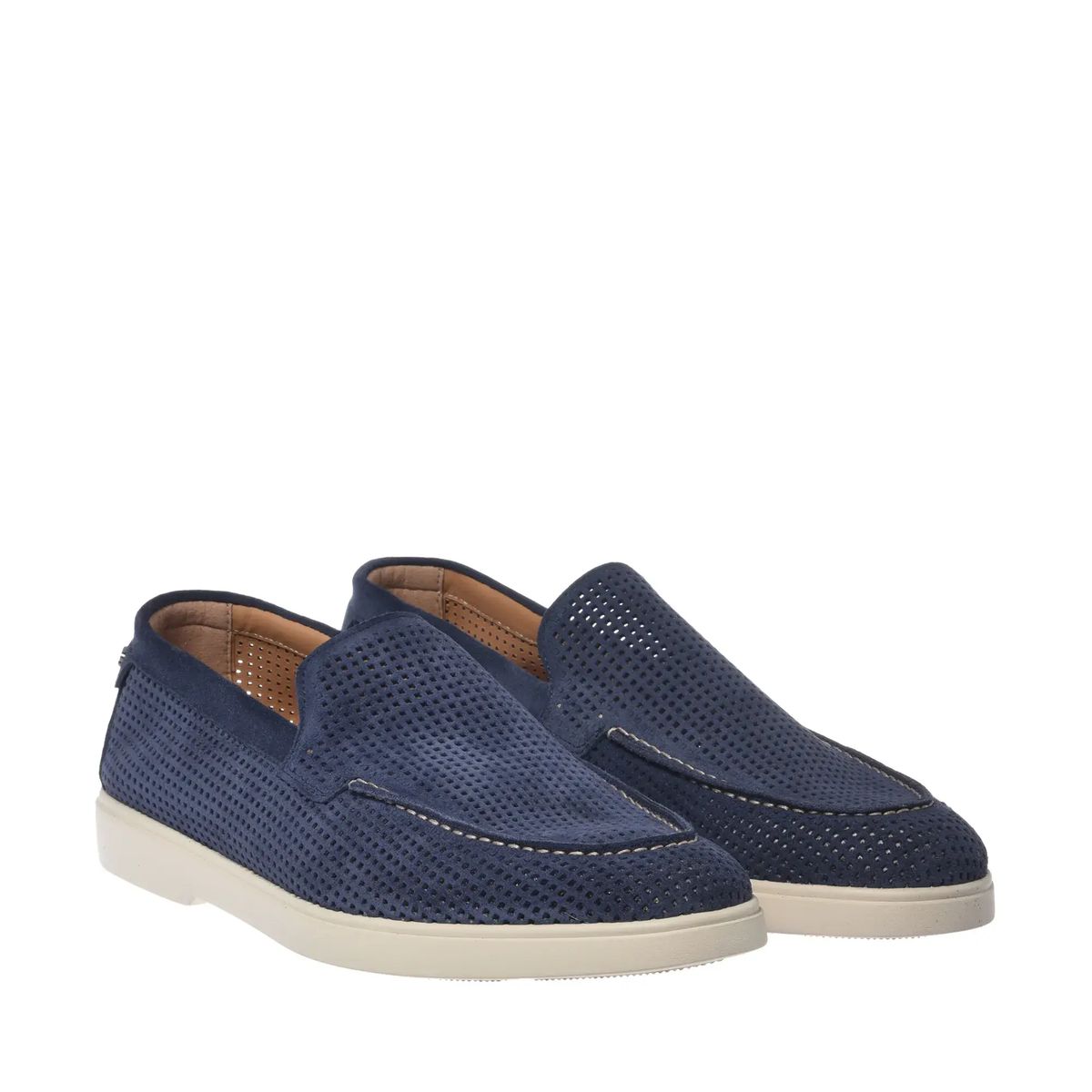 Blaue perforierte Wildleder Slipper Loafers