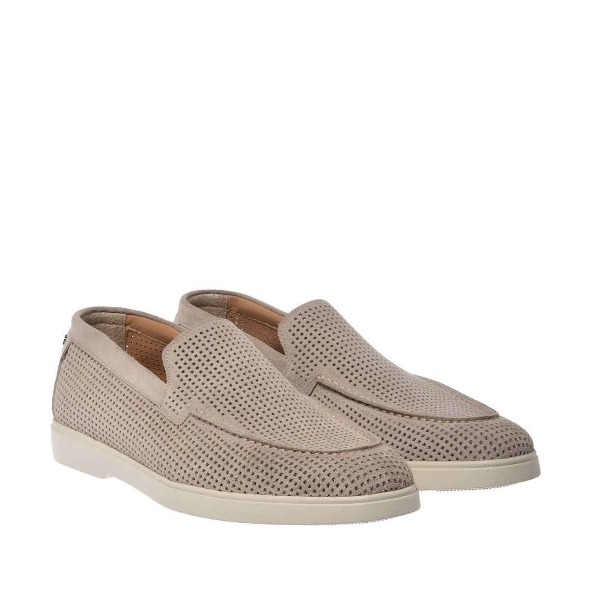 Beige perforierte Wildleder Loafer