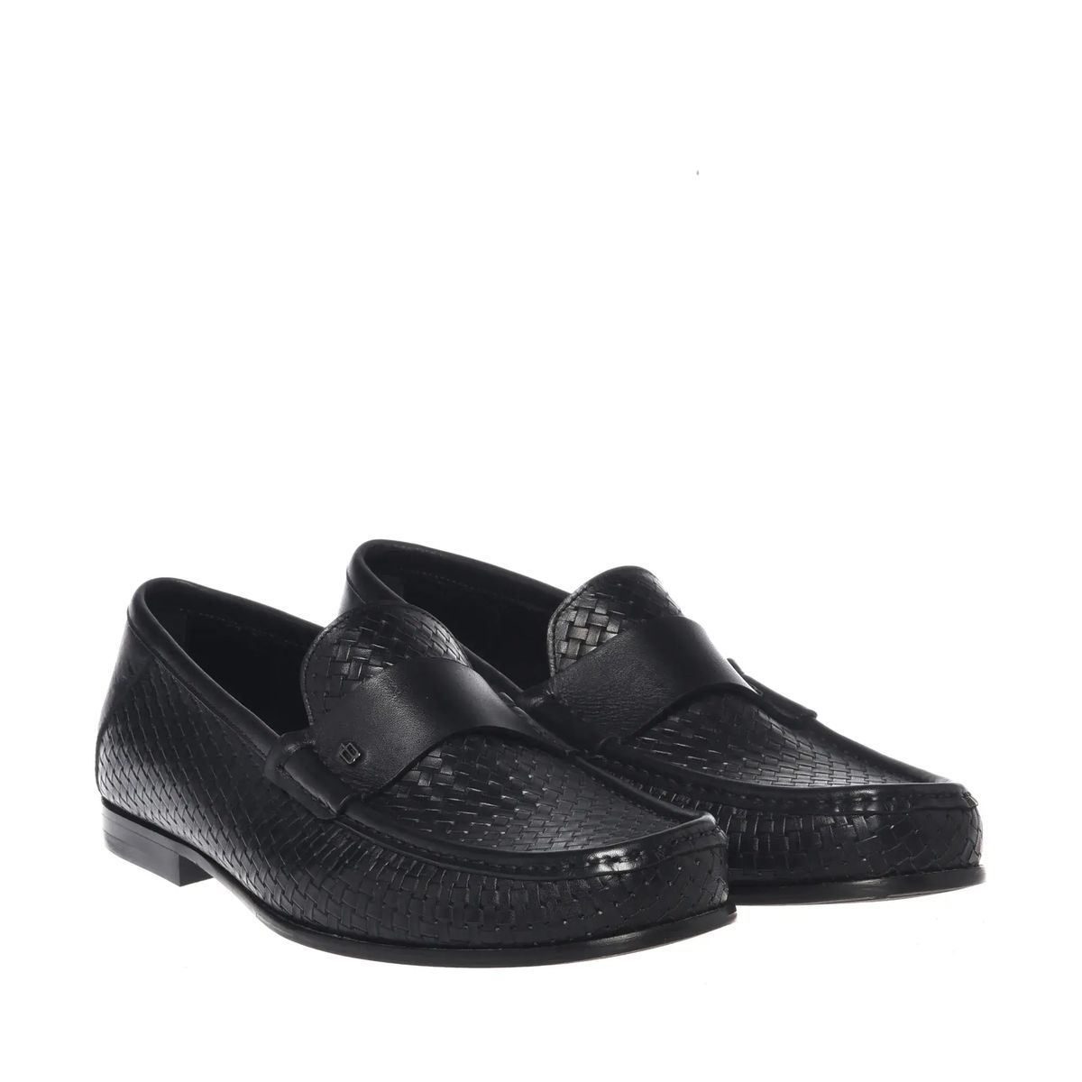 Schwarze gewebte Penny Loafers aus Leder