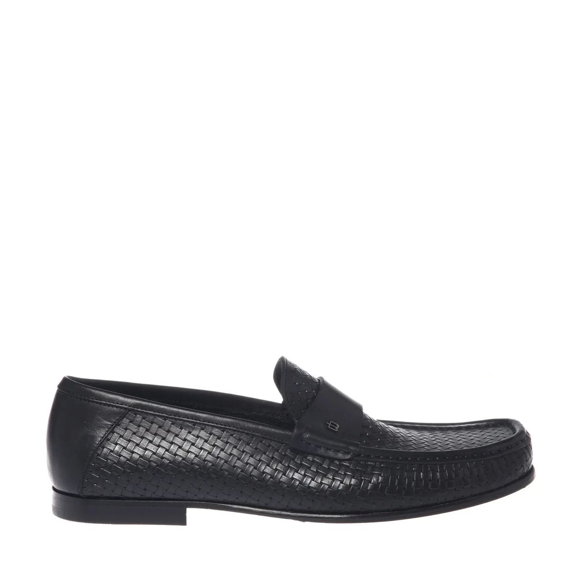 Schwarze gewebte Penny Loafers aus Leder
