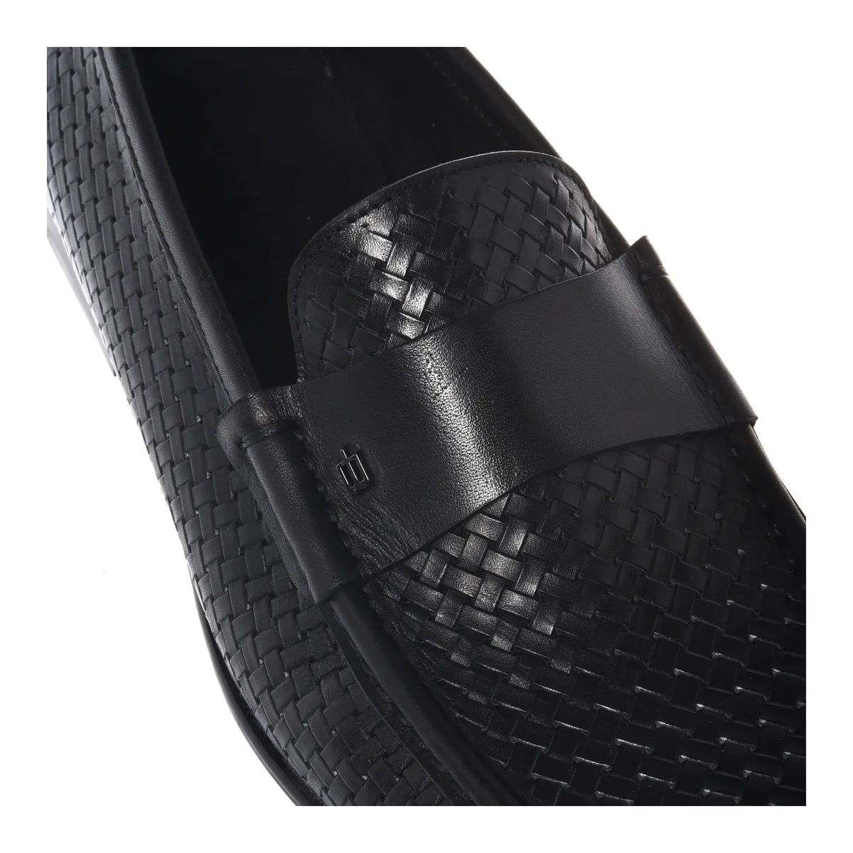 Schwarze gewebte Penny Loafers aus Leder