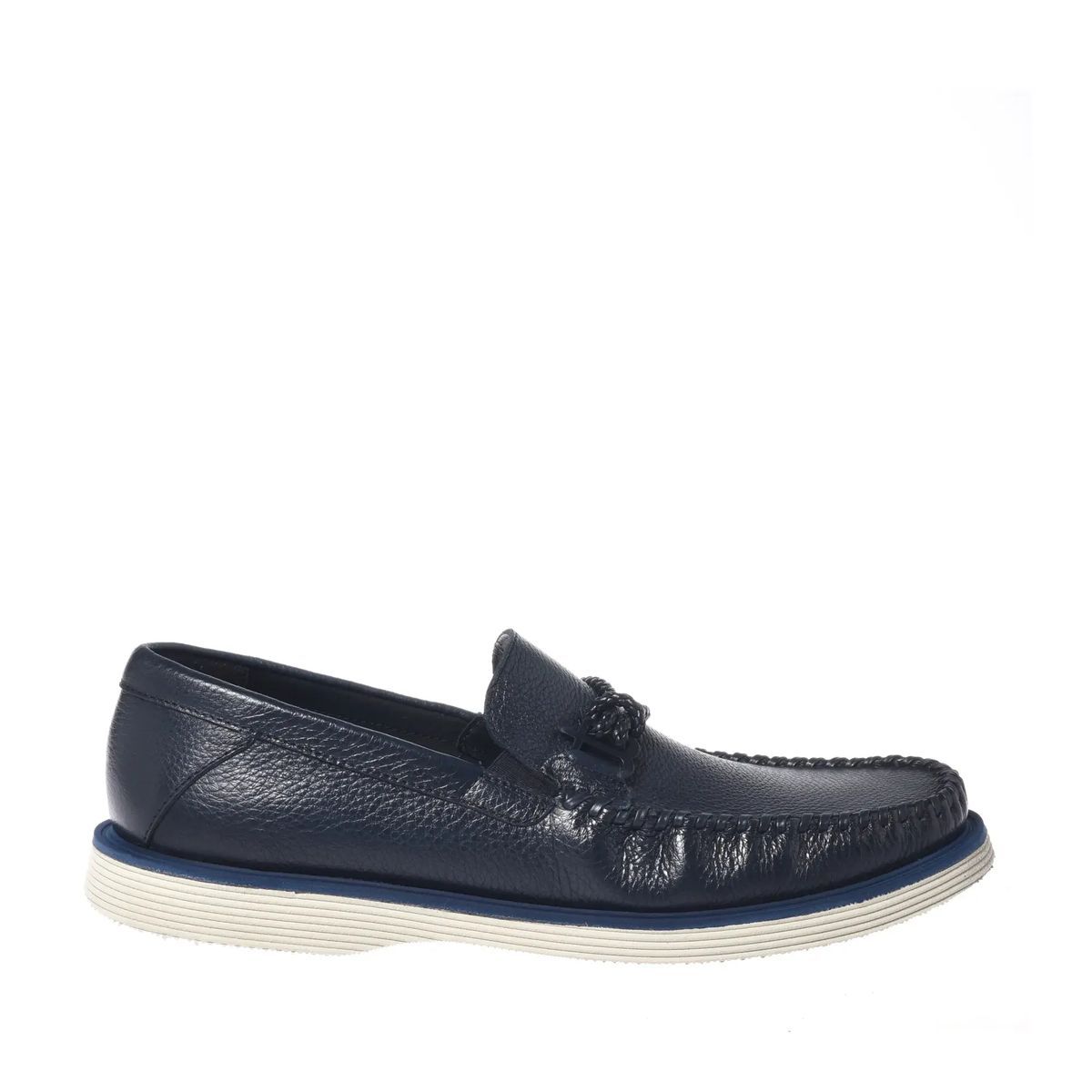 Marineblaue Lederloafer mit geflochtenem Detail