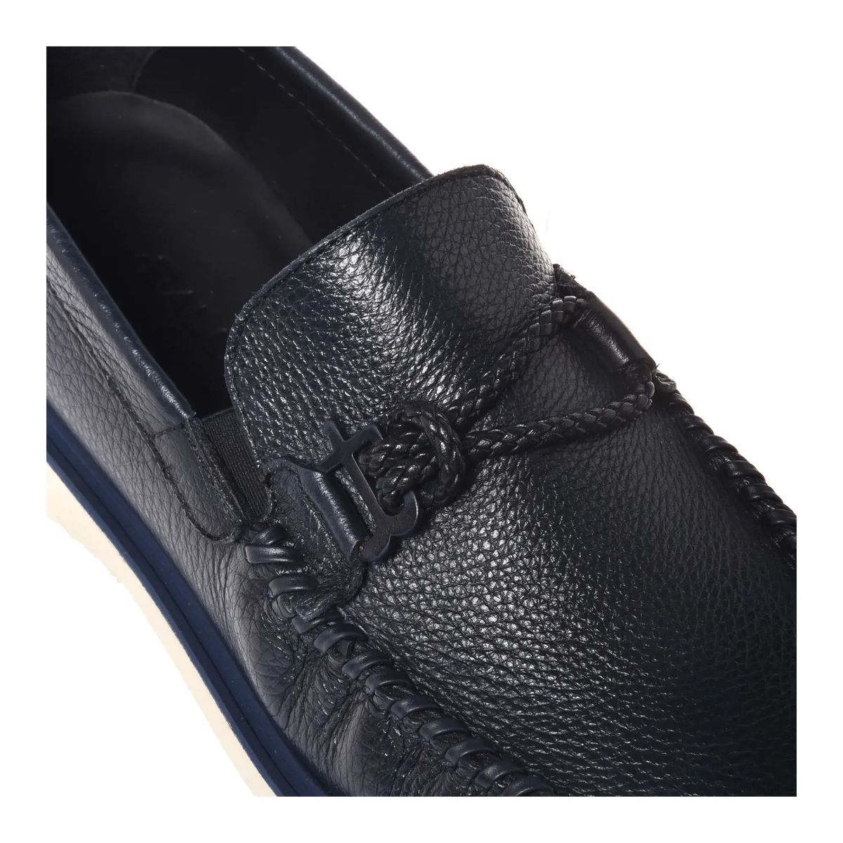 Marineblaue Lederloafer mit geflochtenem Detail