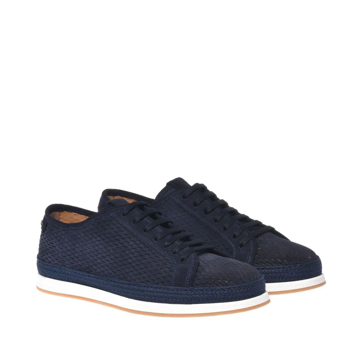 Marineblaue perforierte Wildleder-Espadrille-Sneakers