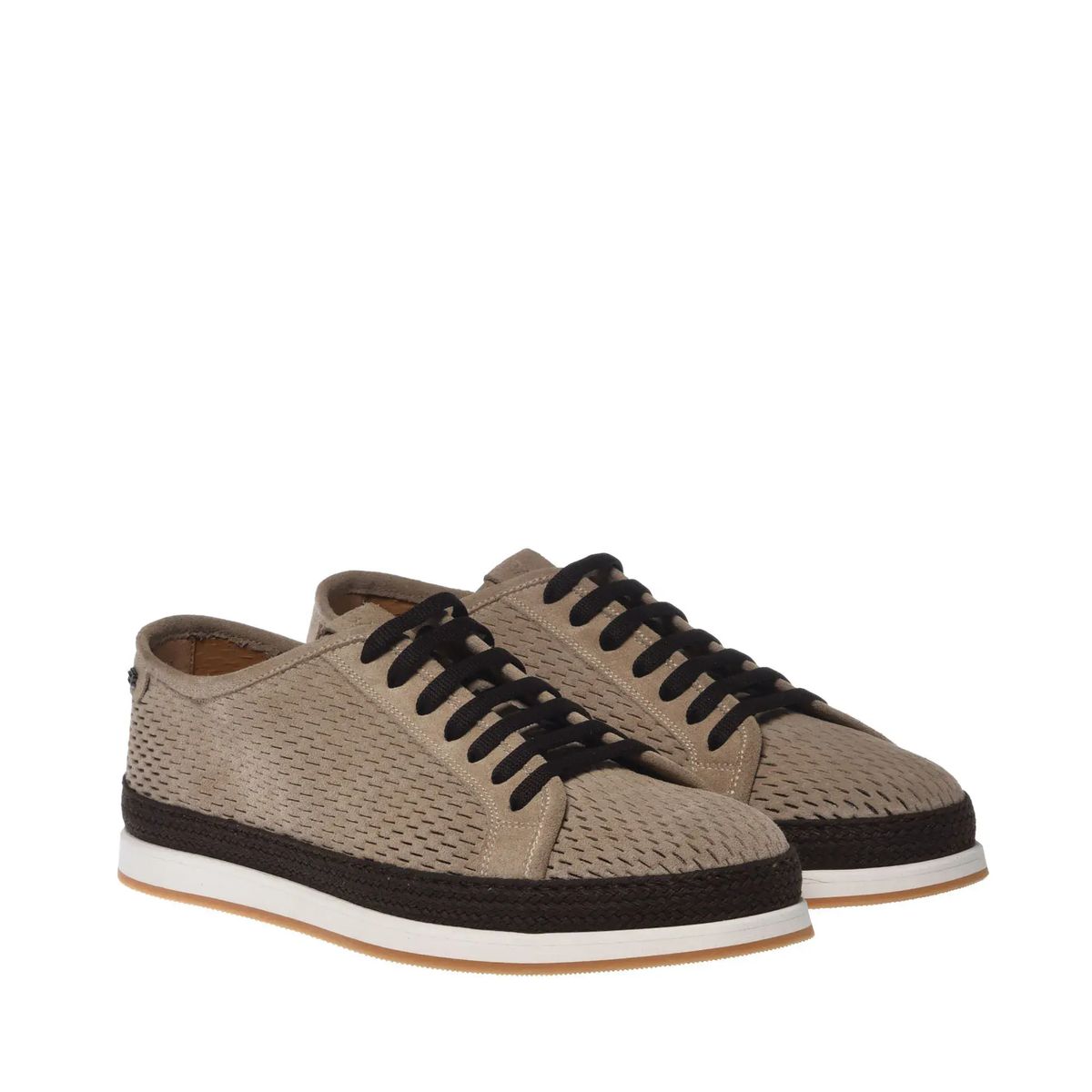 Beige Perforierte Wildleder Espadrille Sneaker
