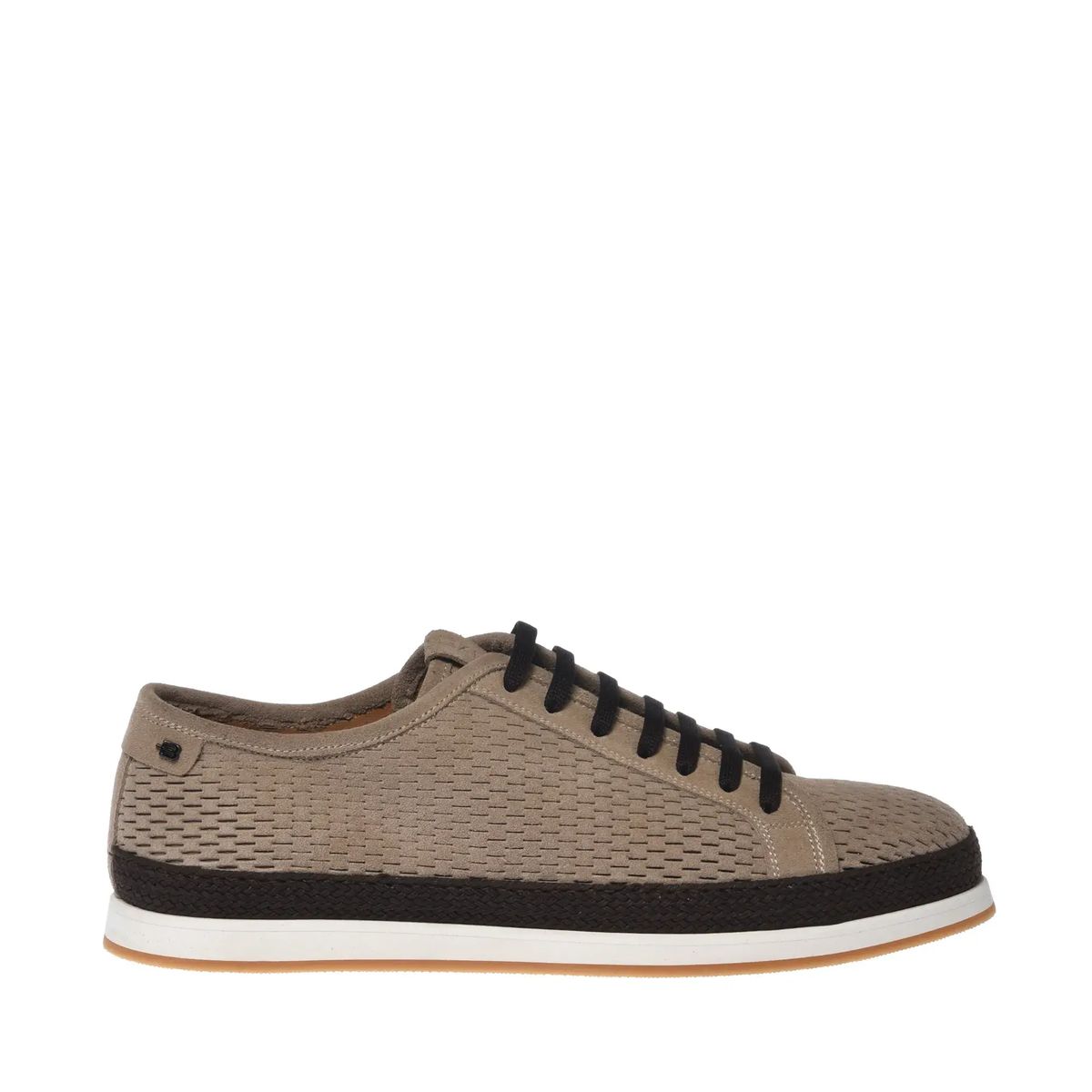 Beige Perforierte Wildleder Espadrille Sneaker