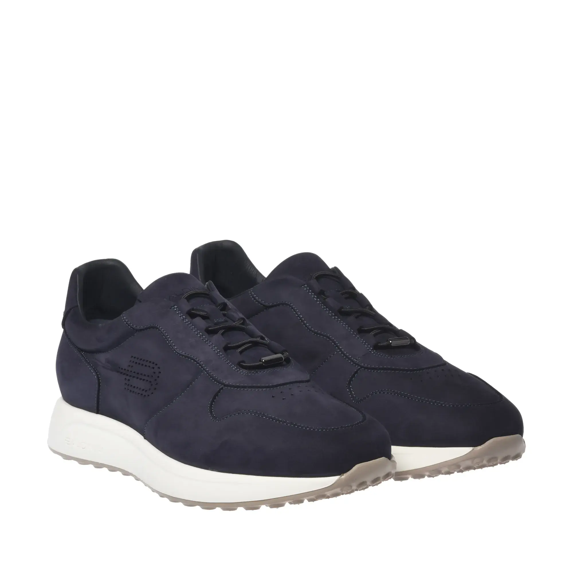 Marineblaue Nubukleder Low-Top Sneakers