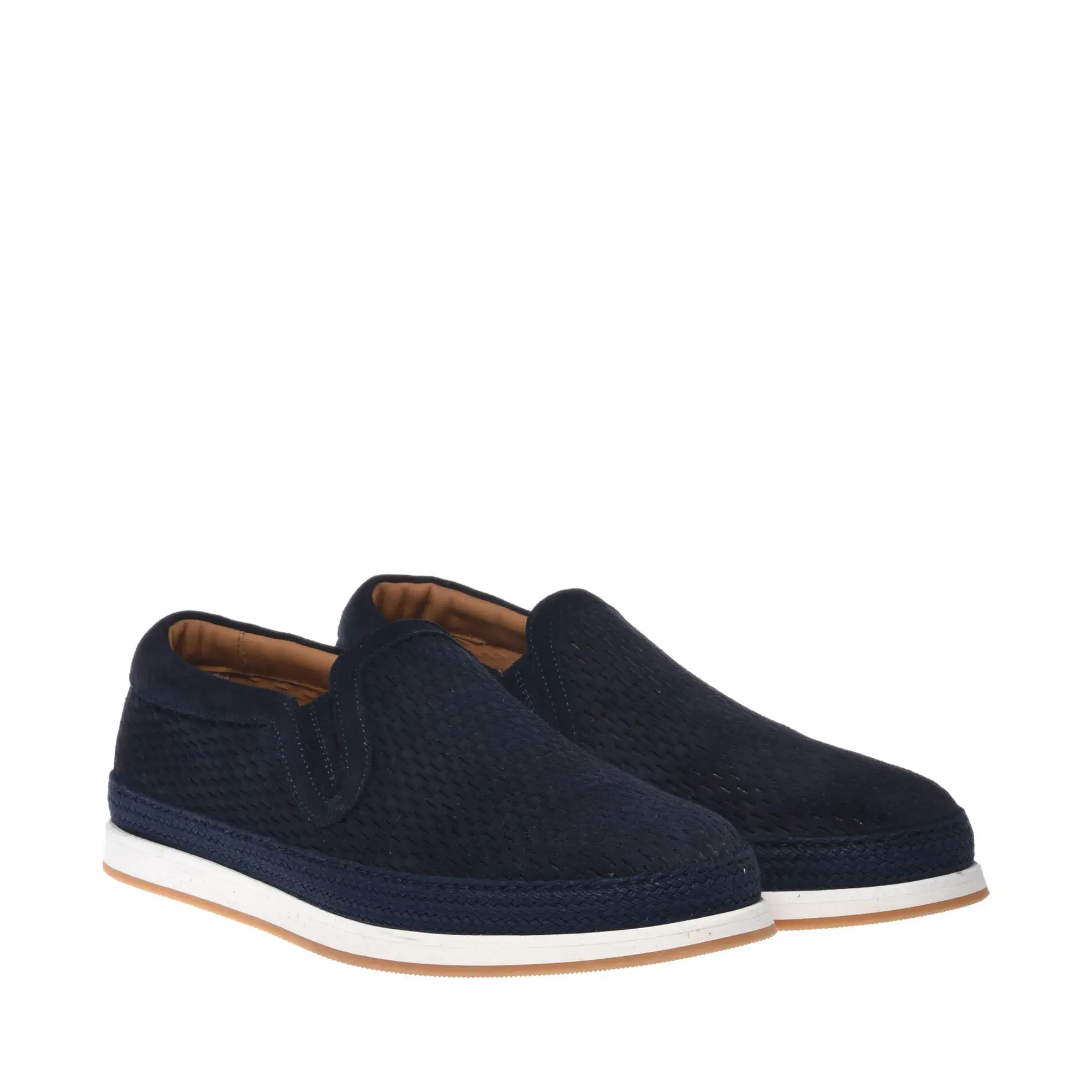 Marineblaue perforierte Wildleder-Slipper