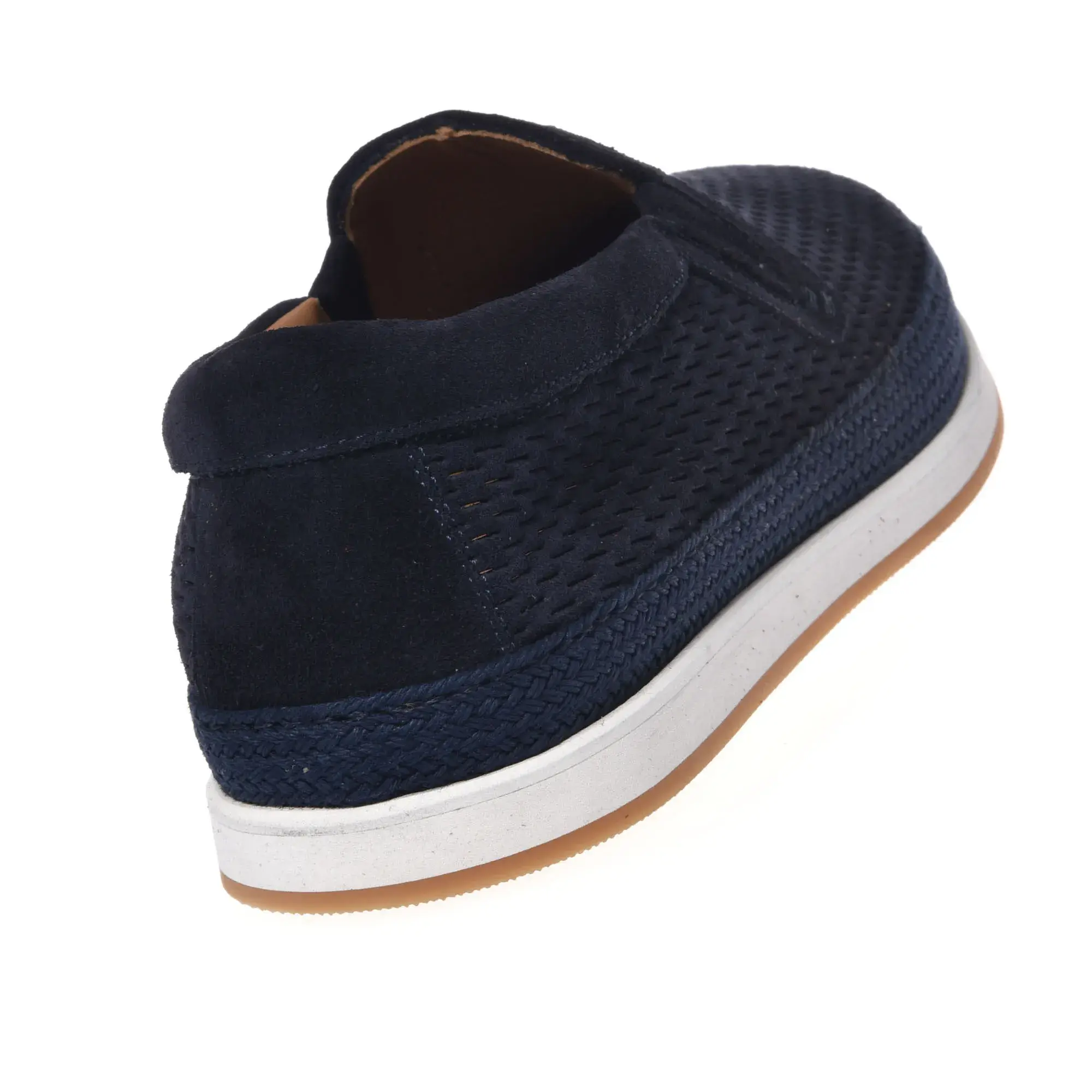 Marineblaue perforierte Wildleder-Slipper