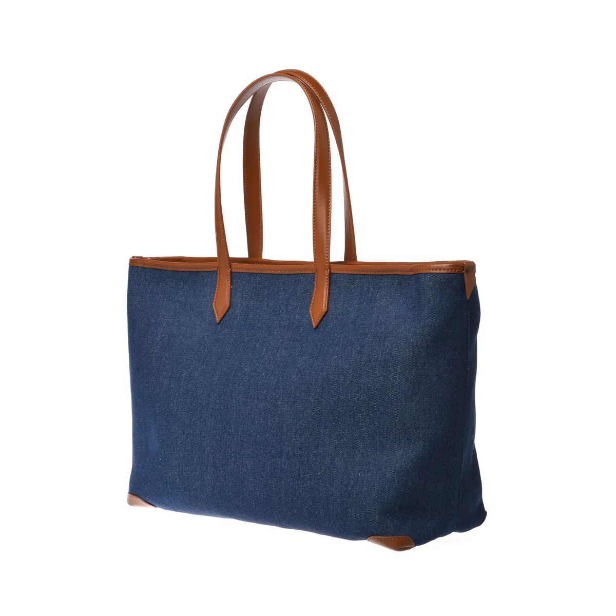 Denim-Tragetasche mit Lederbesatz