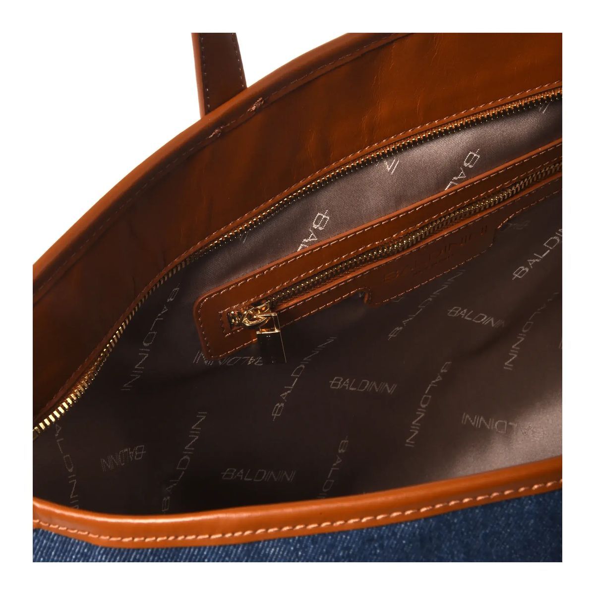 Denim-Tragetasche mit Lederbesatz