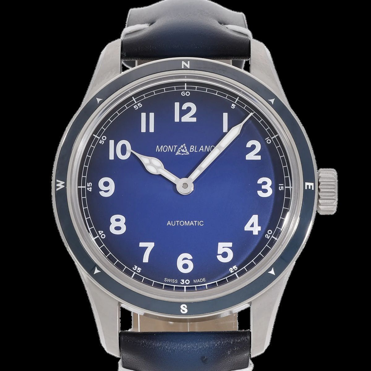 Blaue Automatikuhr mit Kalbslederarmband