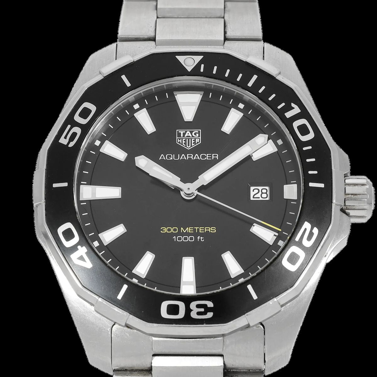 Aquaracer Uhr mit schwarzem Zifferblatt aus Edelstahl