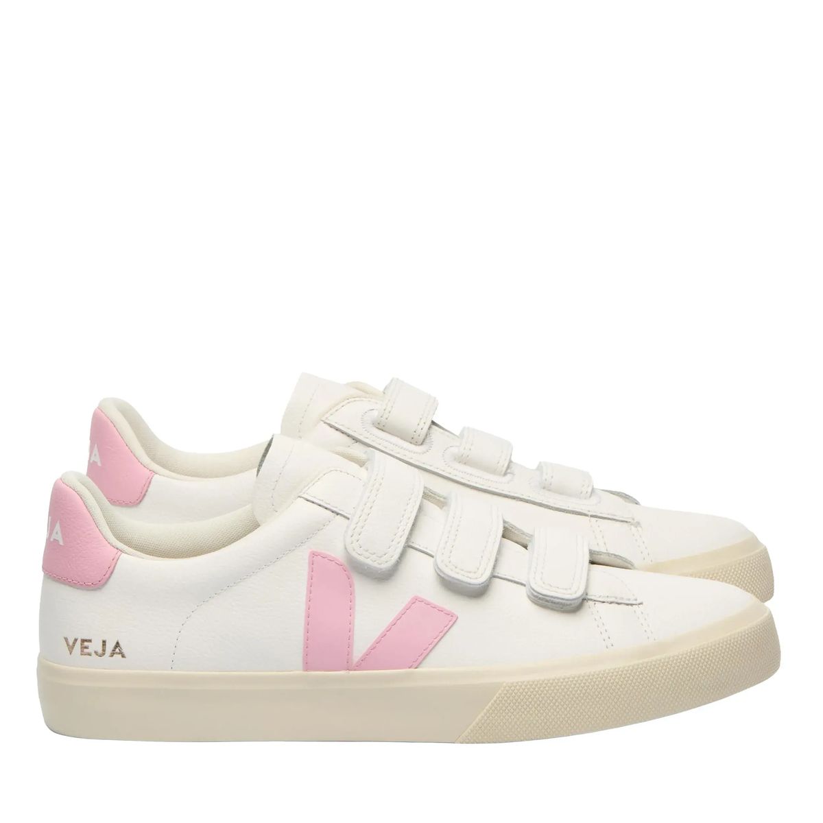 Weiße Sneaker mit pinkfarbenen Akzenten