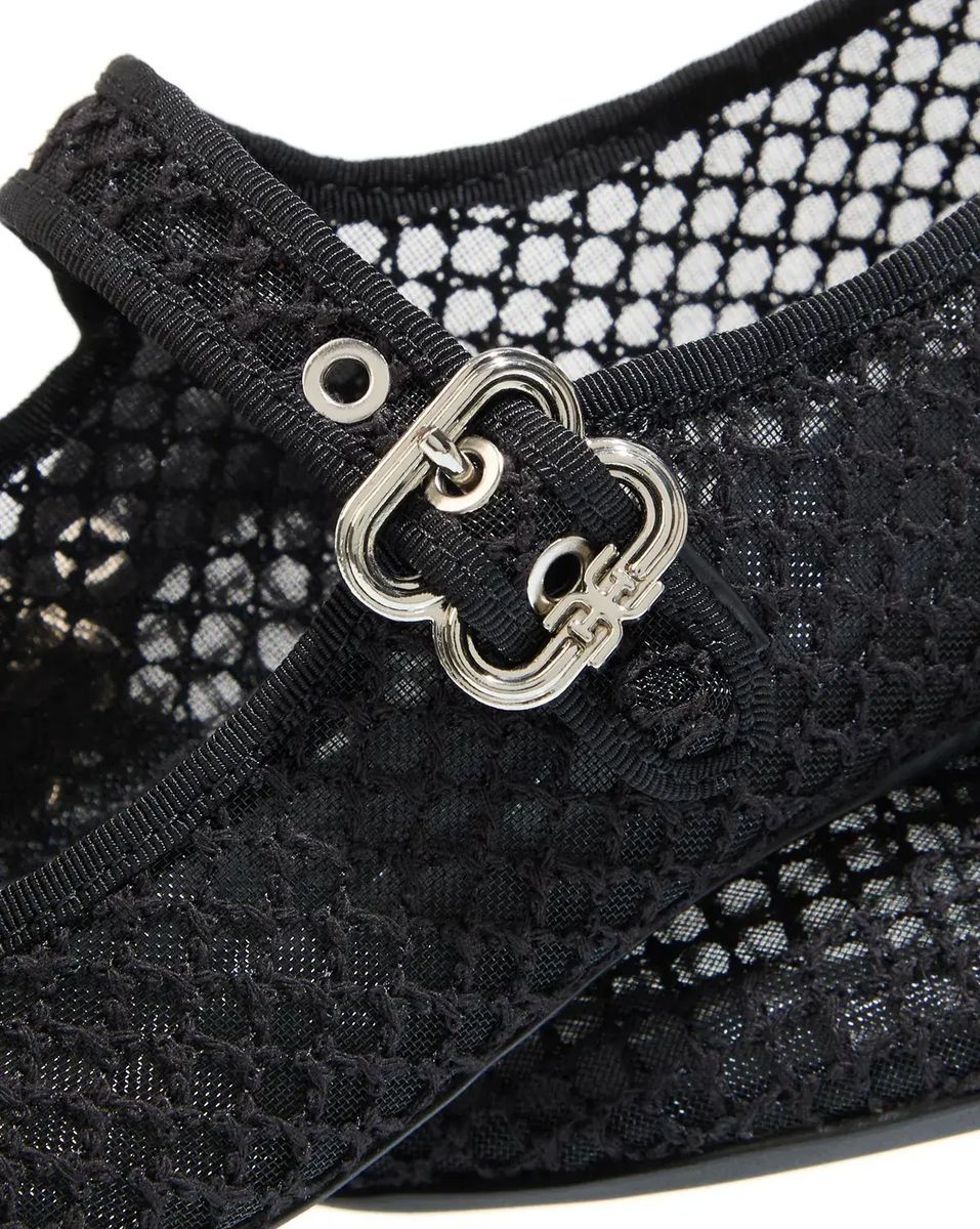 Schwarze Mesh Mary Jane Ballerinas