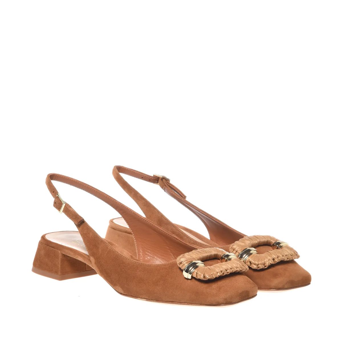 Braune Slingback Pumps mit Wildlederabsatz
