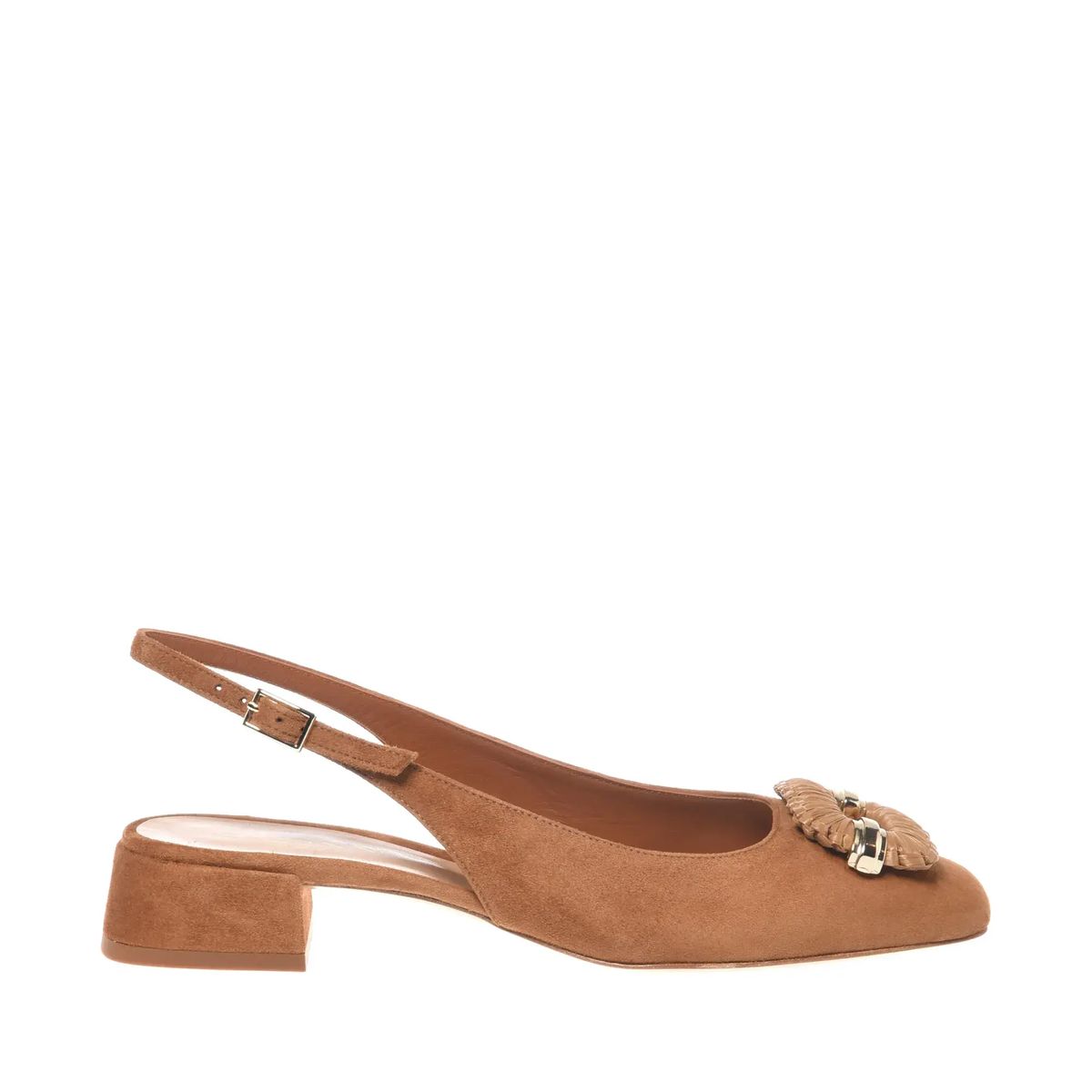 Braune Slingback Pumps mit Wildlederabsatz