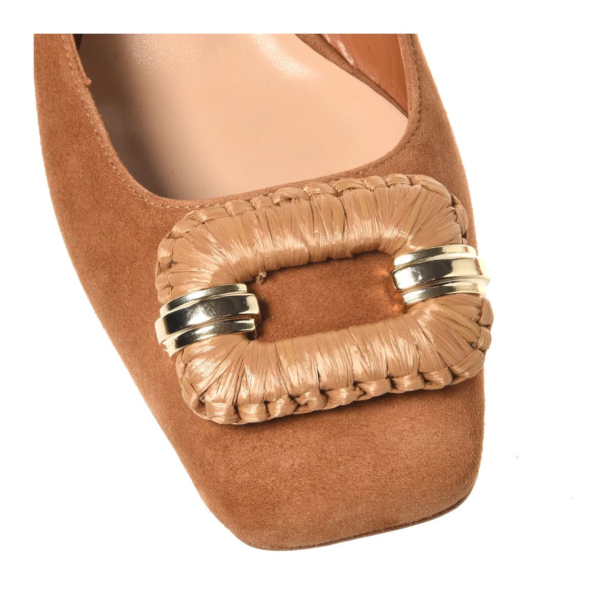 Braune Slingback Pumps mit Wildlederabsatz