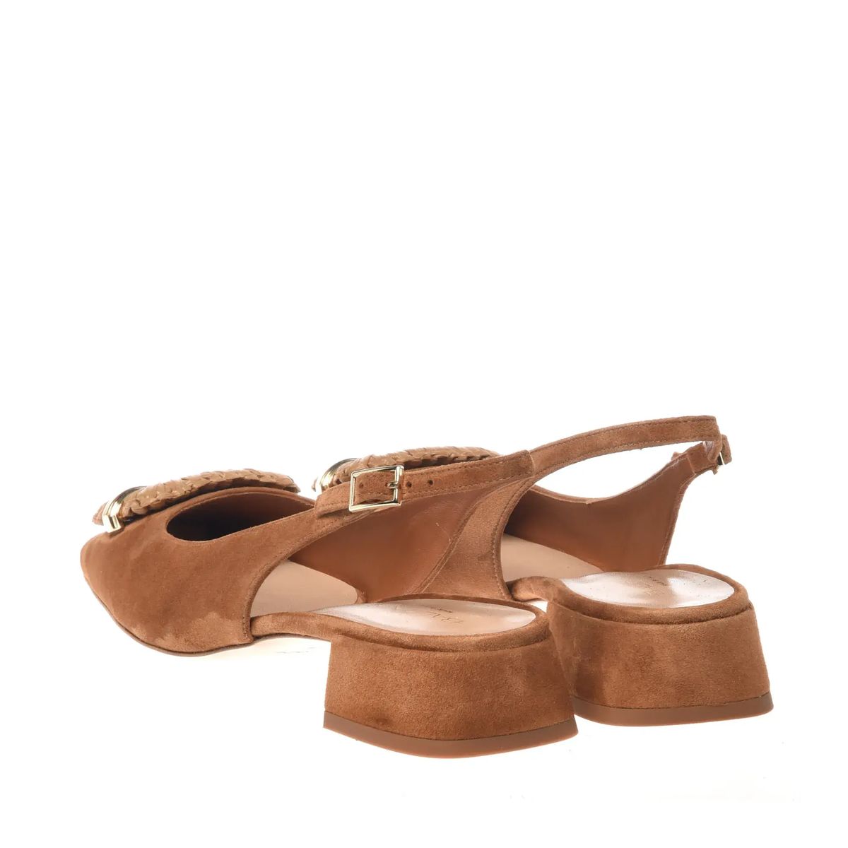 Braune Slingback Pumps mit Wildlederabsatz