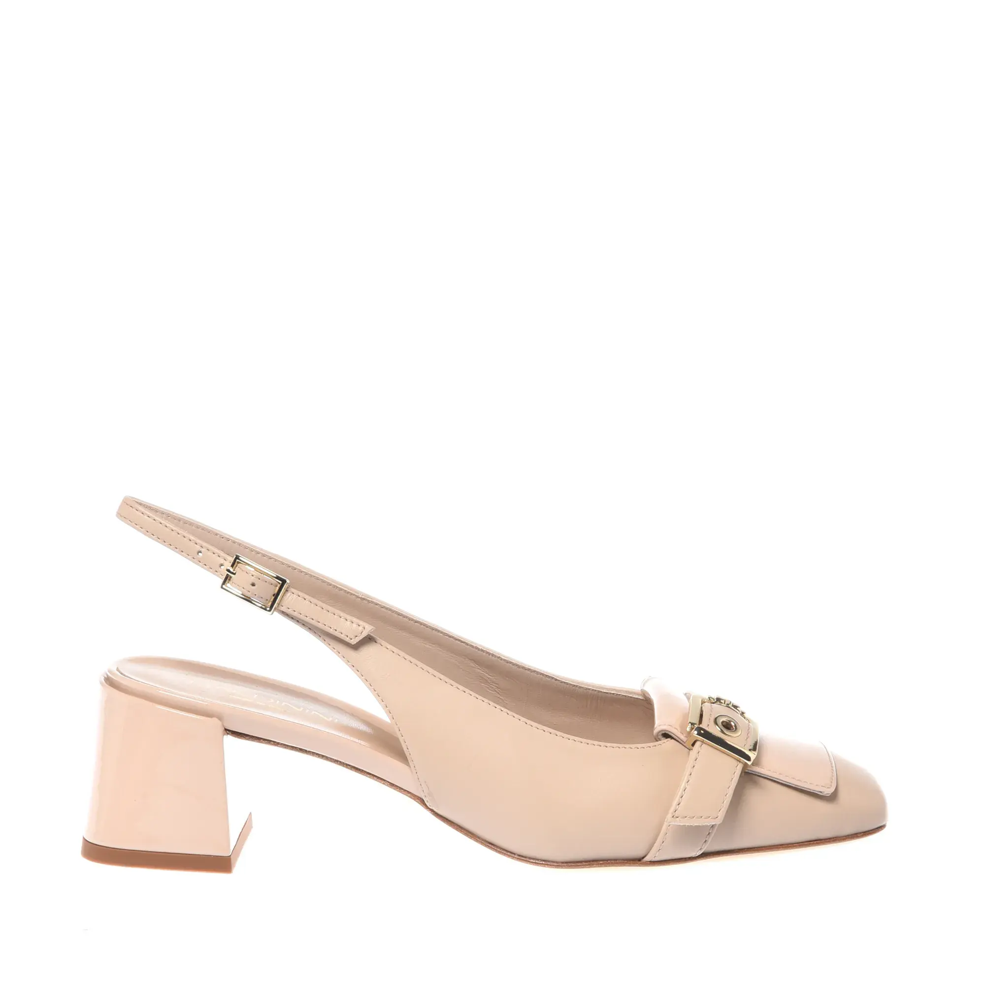 Beige Slingback Pumps mit Blockabsatz aus Leder