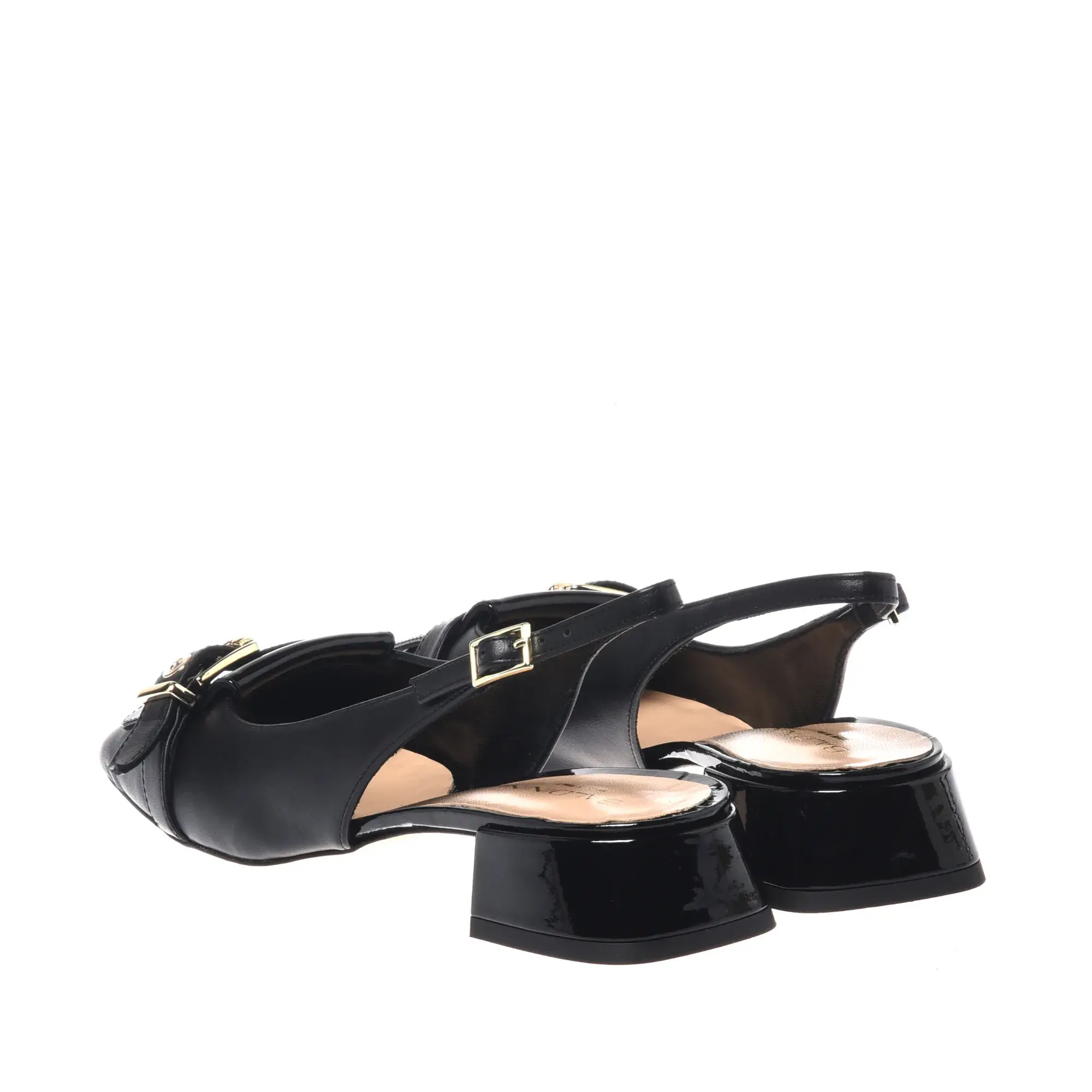 Schwarze Slingback-Pumps mit Blockabsatz aus Leder