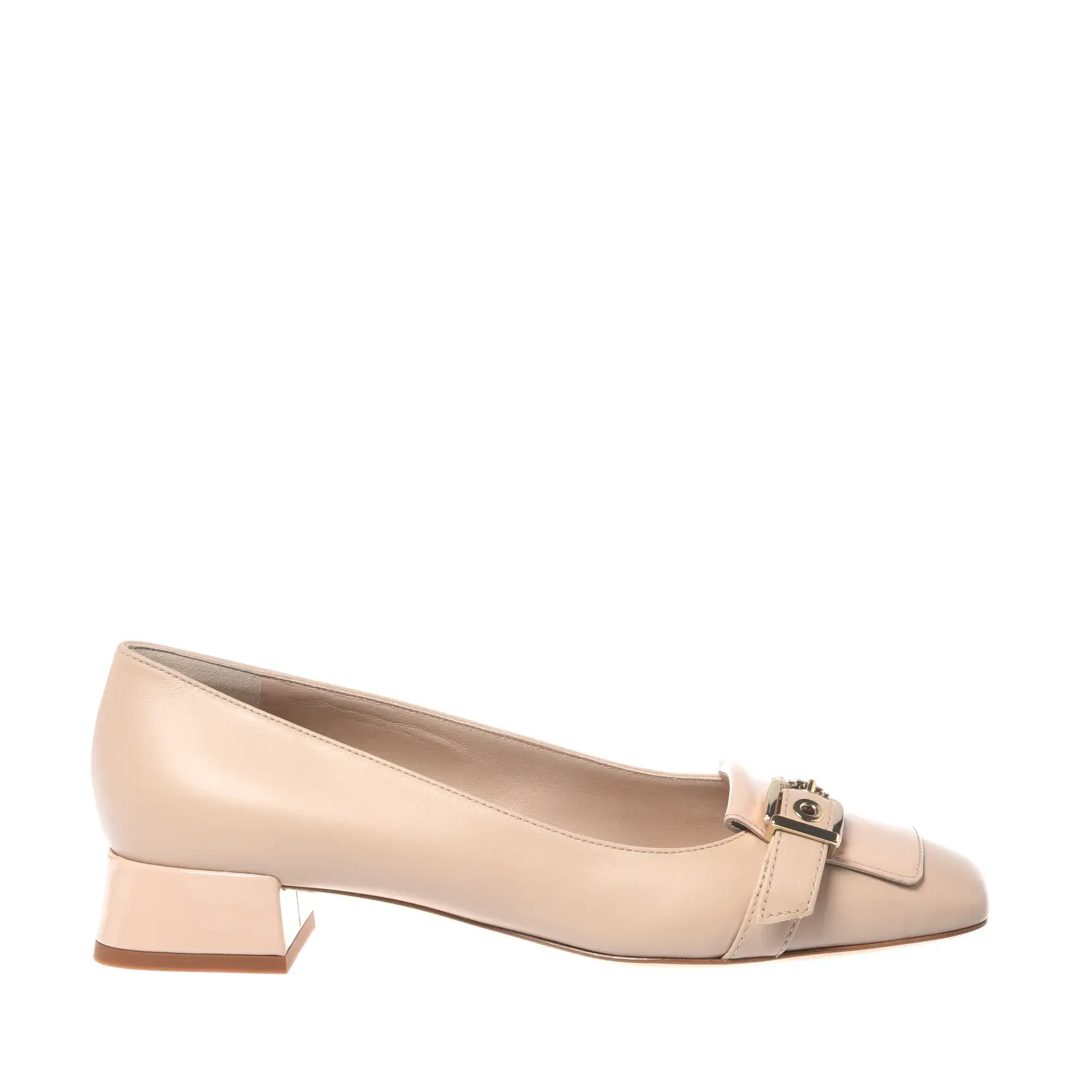 Beige Blockabsatz-Pumps aus Leder