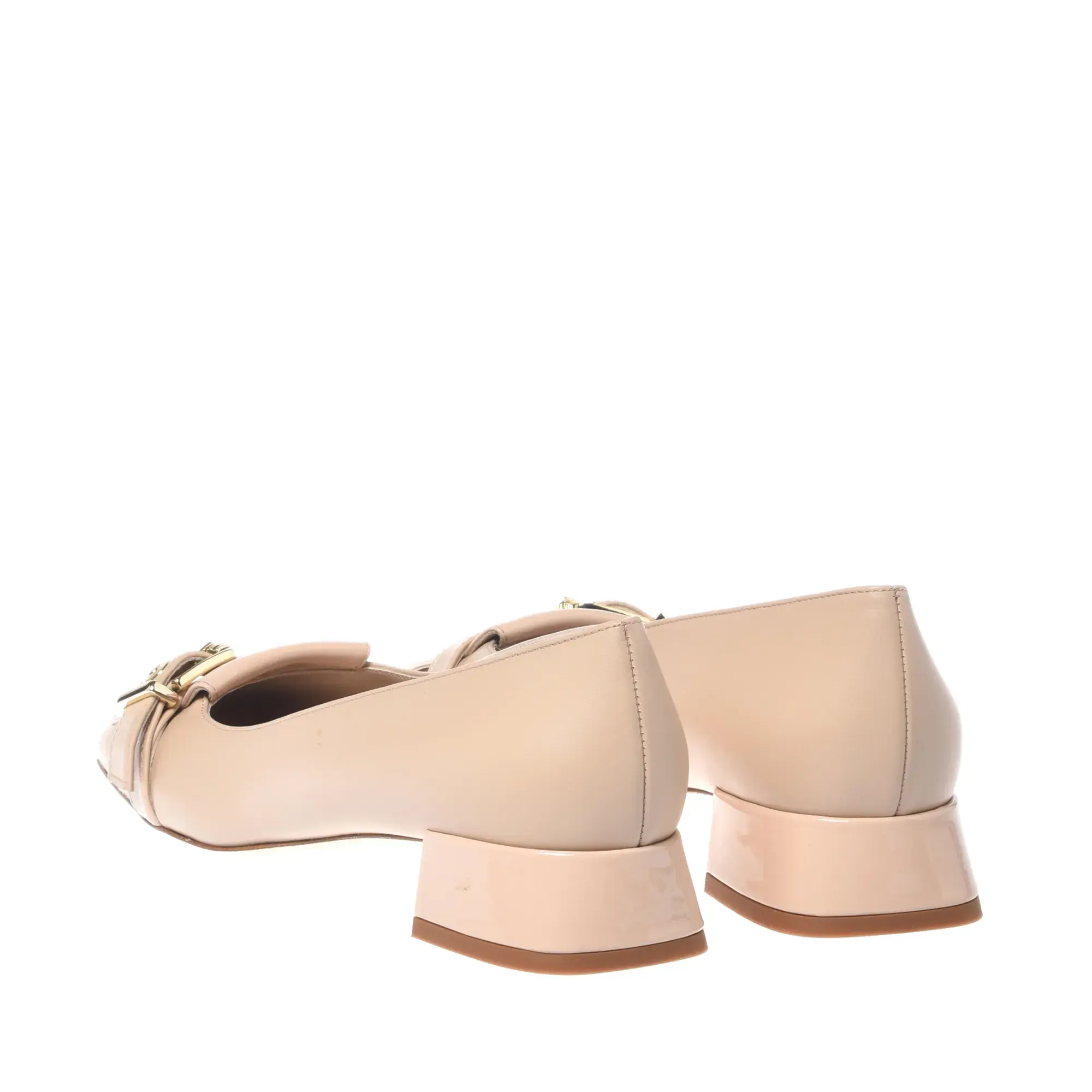Beige Blockabsatz-Pumps aus Leder