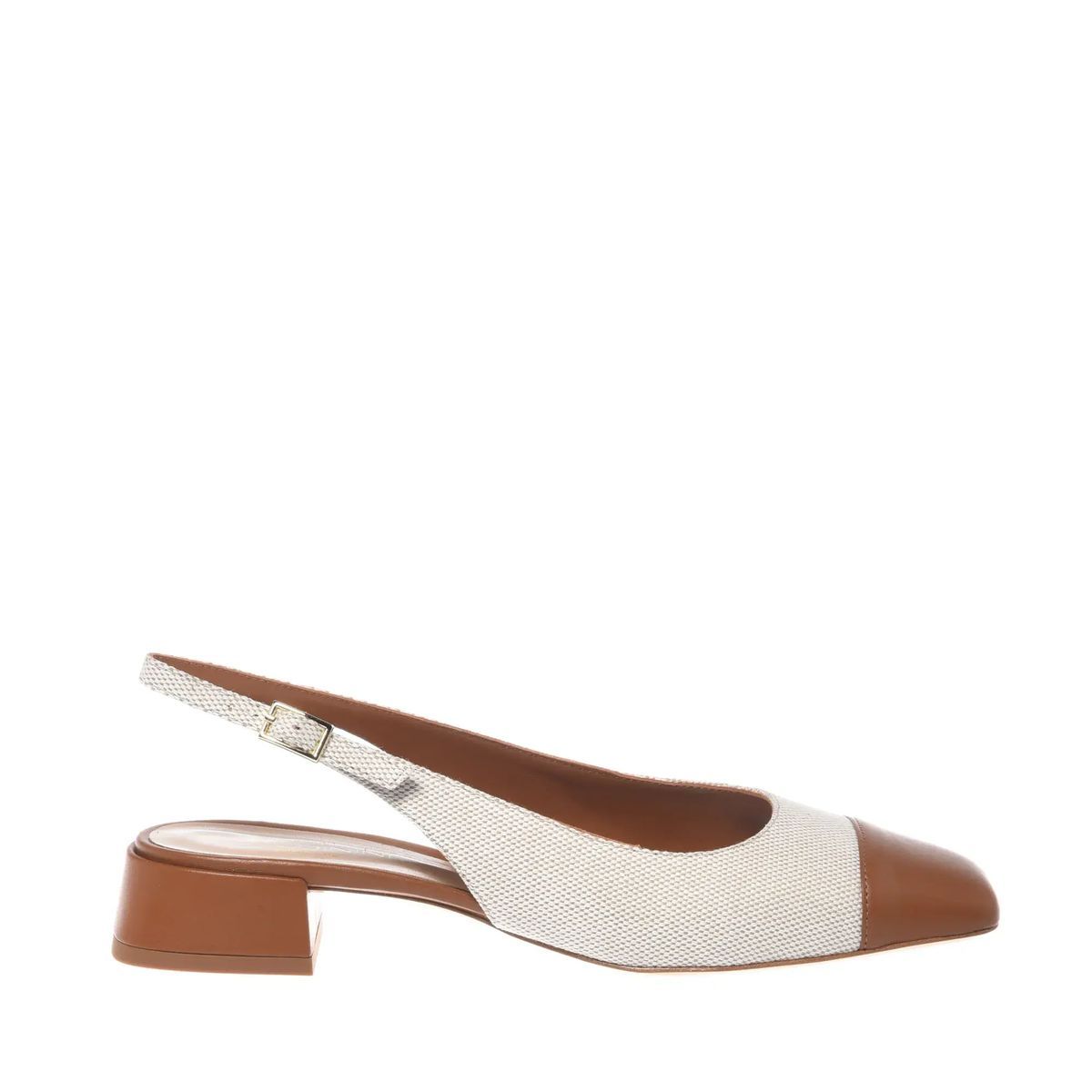 Slingback-Pumps aus Leder und Canvas