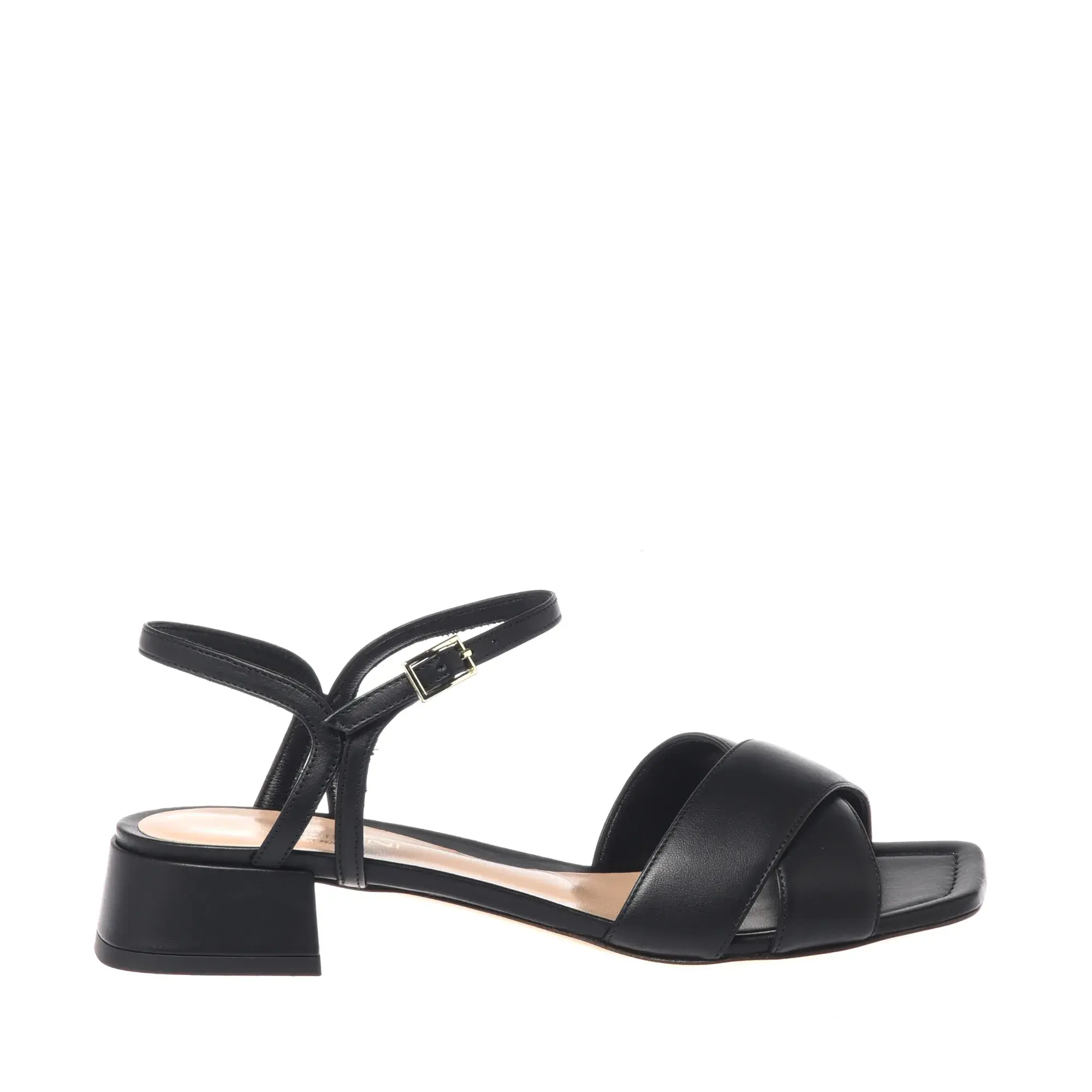 Schwarze Ledersandalen mit Knöchelriemen