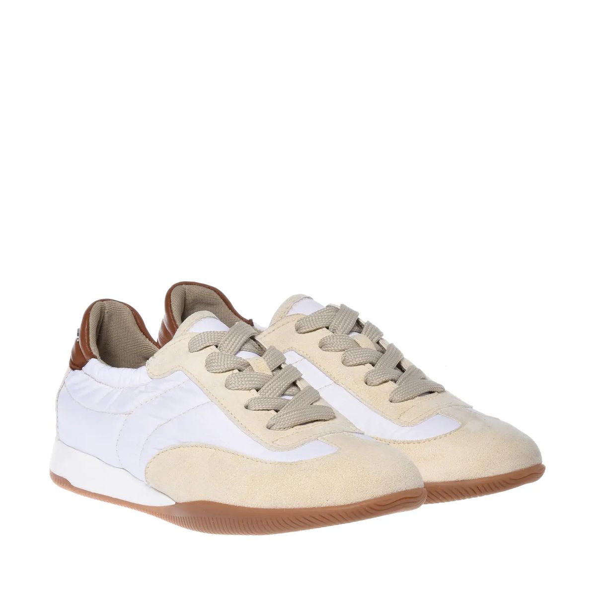Beiger Sneaker mit Lederbesatz