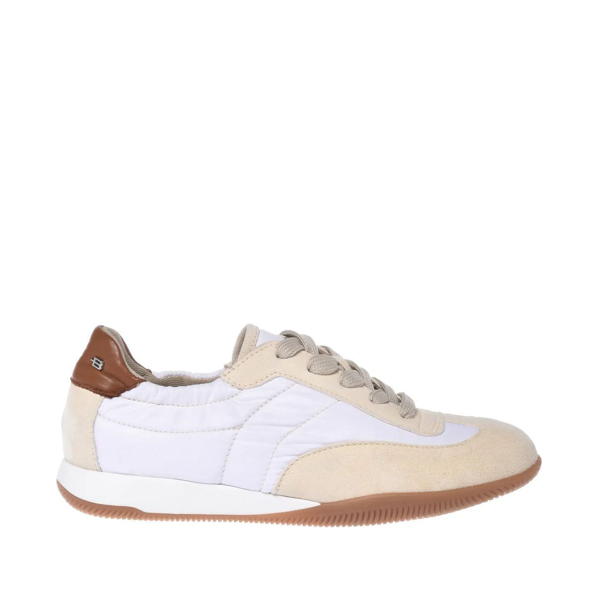 Beiger Sneaker mit Lederbesatz